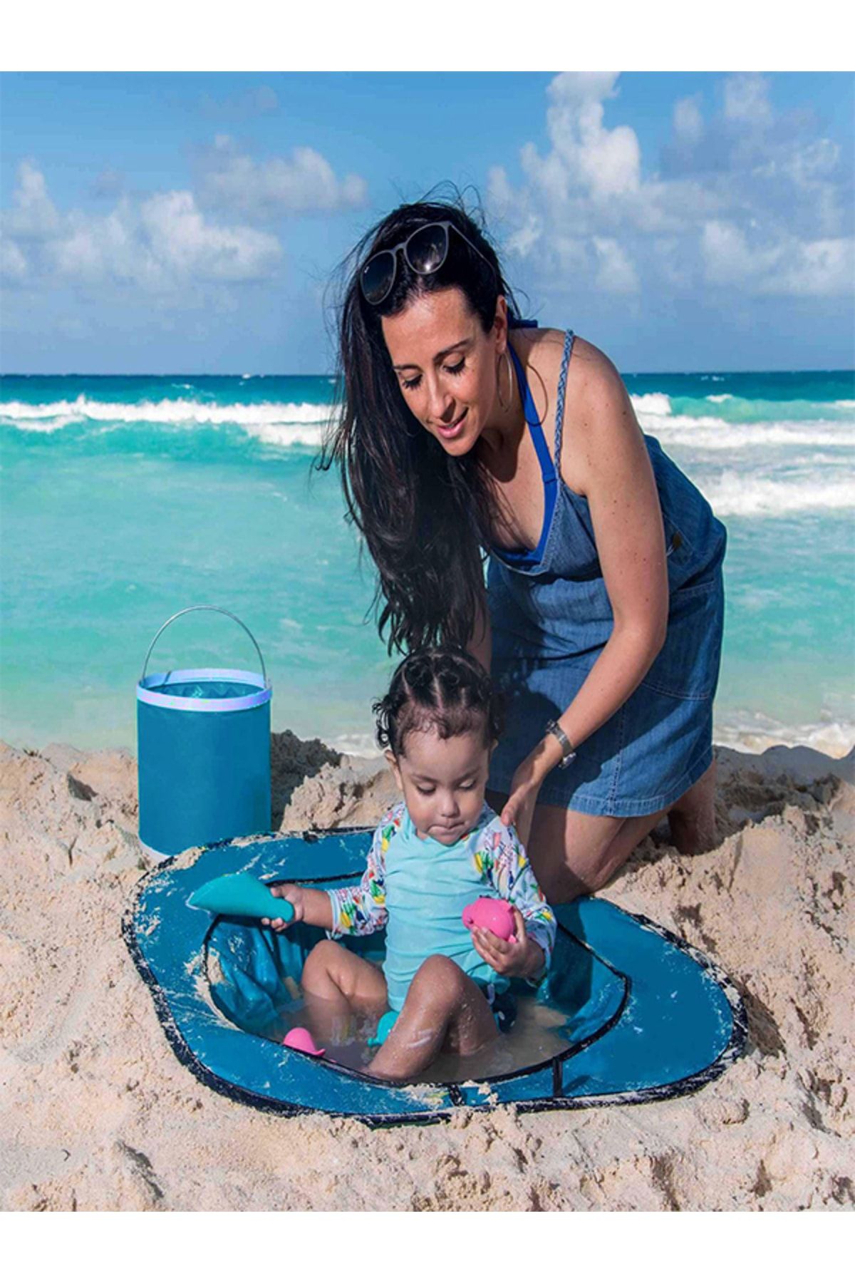 Genel Markalar Plaj Oyuncak Havuzu Kurmalı Taşınabilir Bebek Havuzu Çocuk Havuzu Mavi Şezlong Yanı Örtü