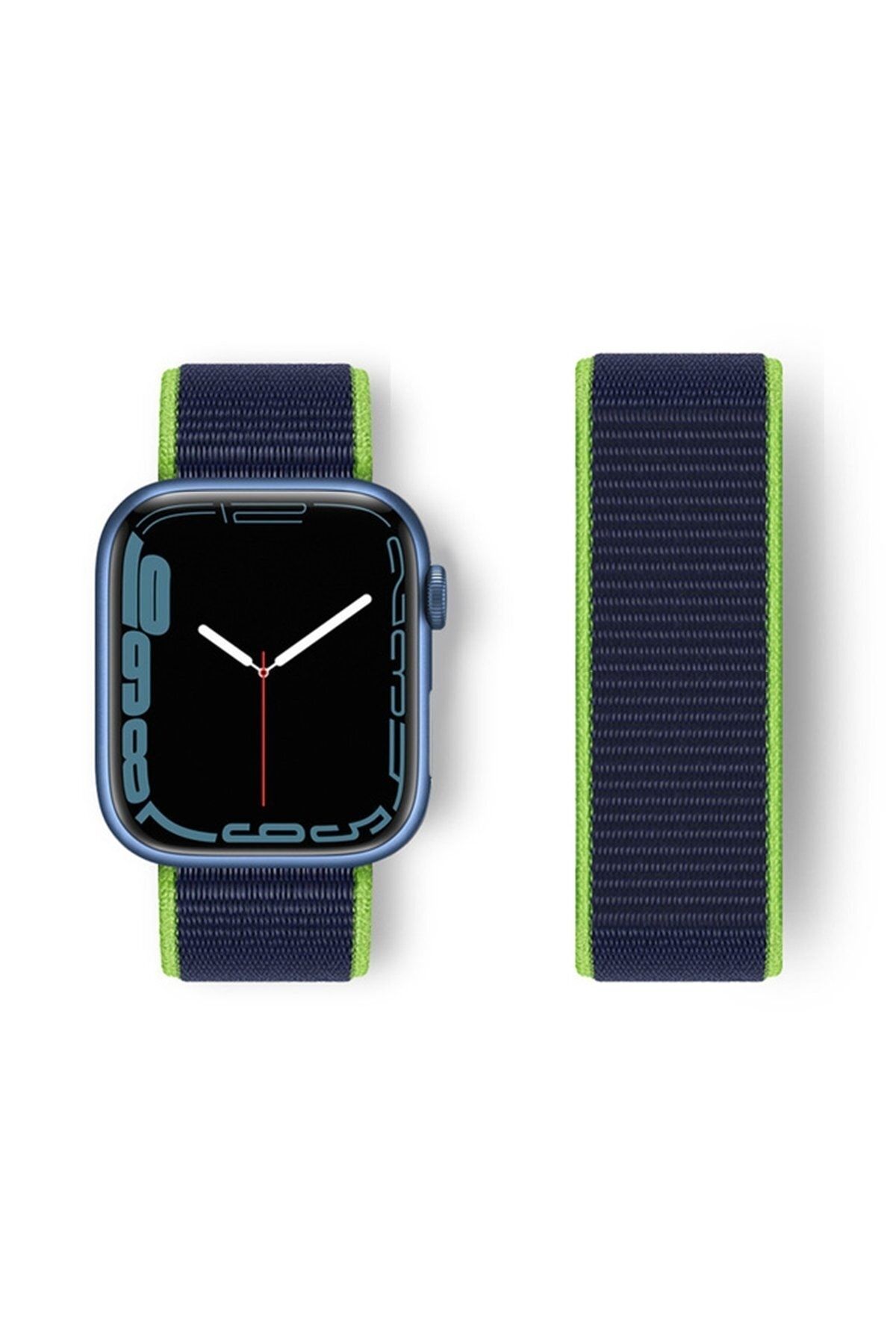 HappyCase Apple Watch 40mm Hasırlı Cırtcırtlı Kordon - Yeşil-Lacivert
