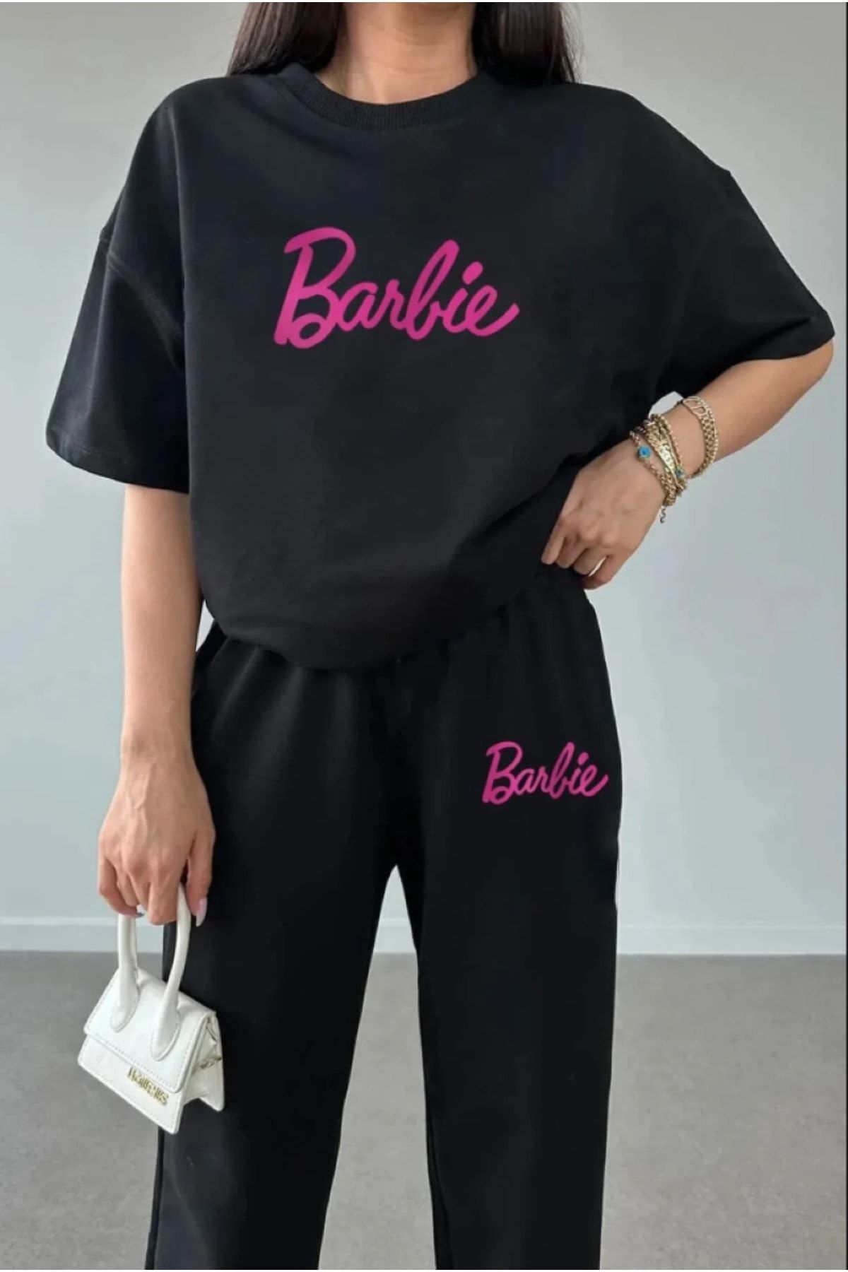 warn Kadın Barbie Baskılı Tshirt Eşofman Alt Üst Takımı