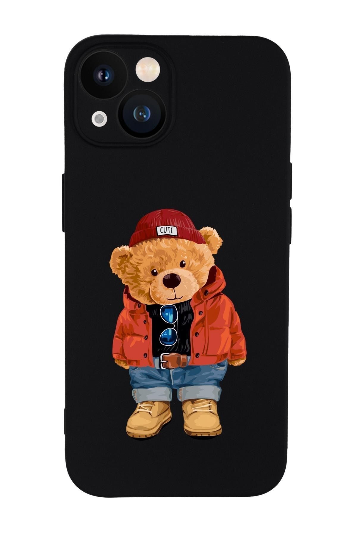 mooodcase Iphone 13 Uyumlu Teddy Bear Desenli Silikonlu Kılıf