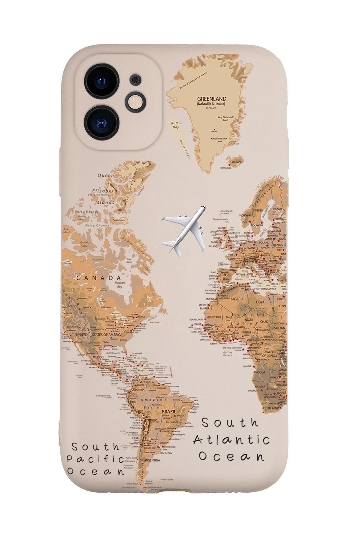 mooodcase Iphone 11 Uyumlu Dünya Harita Desenli Kamera Korumalı Lansman Kılıf Premium Silikonlu
