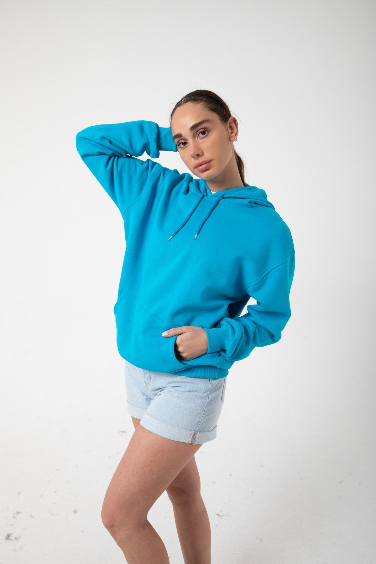 Pure Co. Basic Kapüşonlu Kadın Sweatshirt - Düz Renkli ve %100 Pamuklu