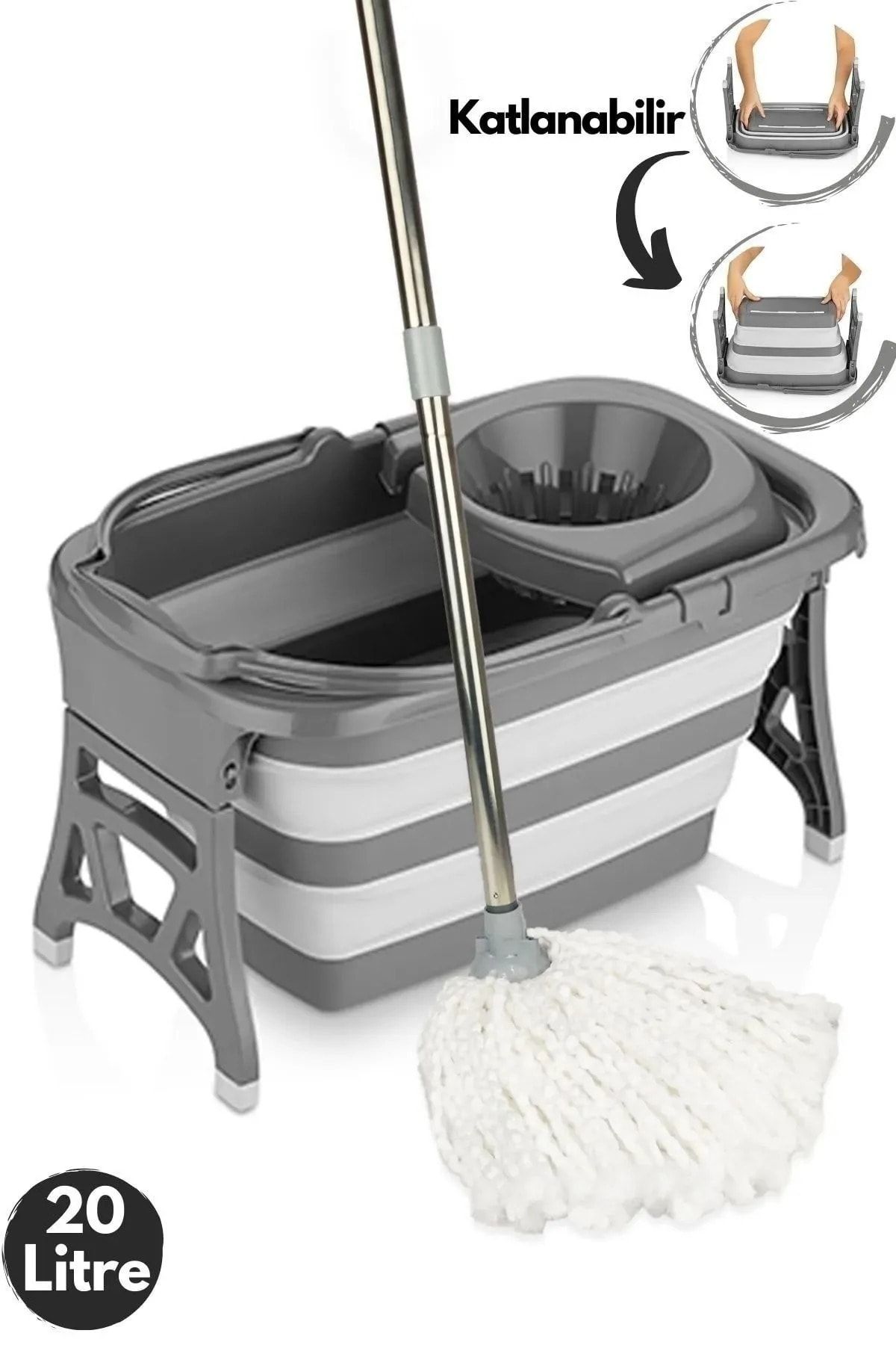 Tiklasende Vera Bath Magic Katlanır Temizlik Kovası Vileda Mop 20 Litre Katlanır Mop