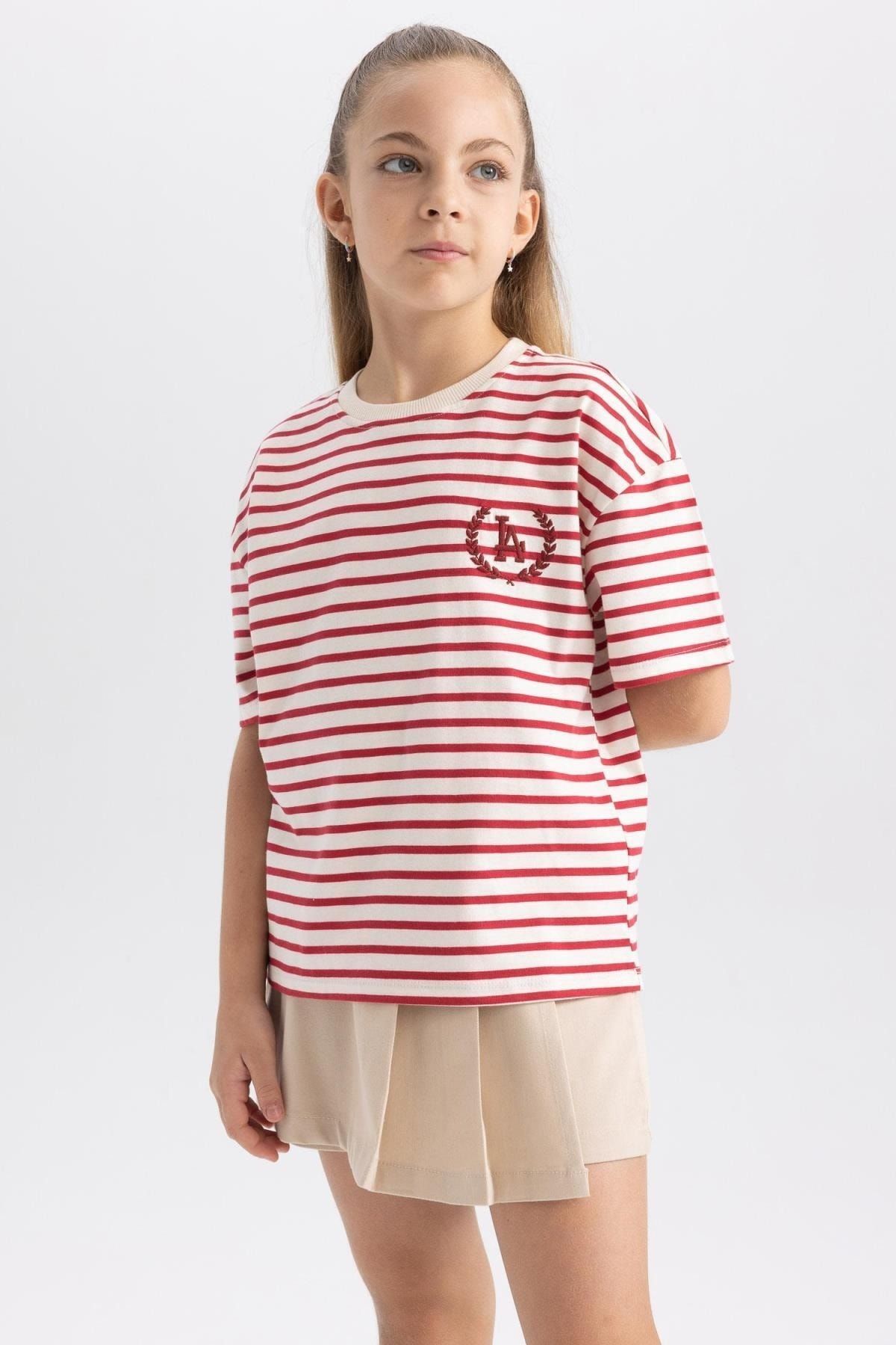 Defacto Kız Çocuk Oversize Fit Kısa Kollu Tişört