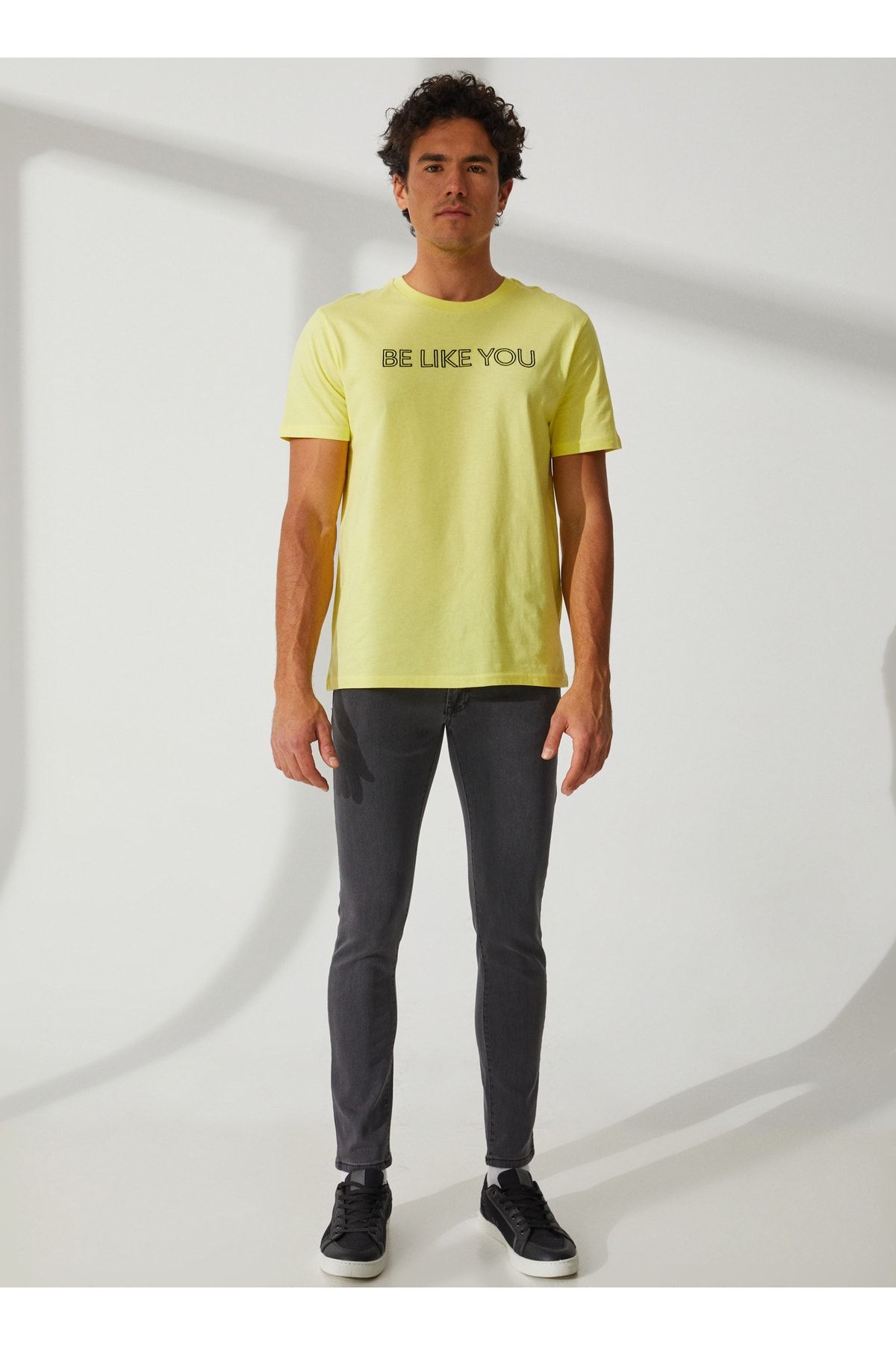 Benetton Bisiklet Yaka Sarı Erkek T-Shirt 123P3096U1057