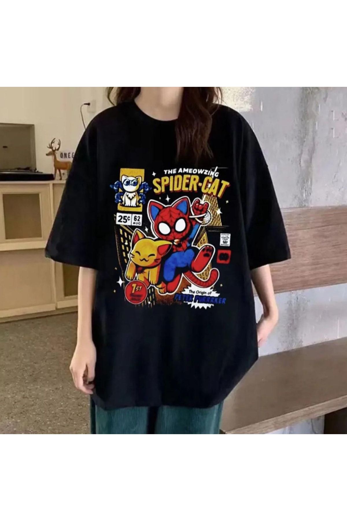 Köstebek Siyah The Ameowzing Spider-Cat (Unisex) T-Shirt