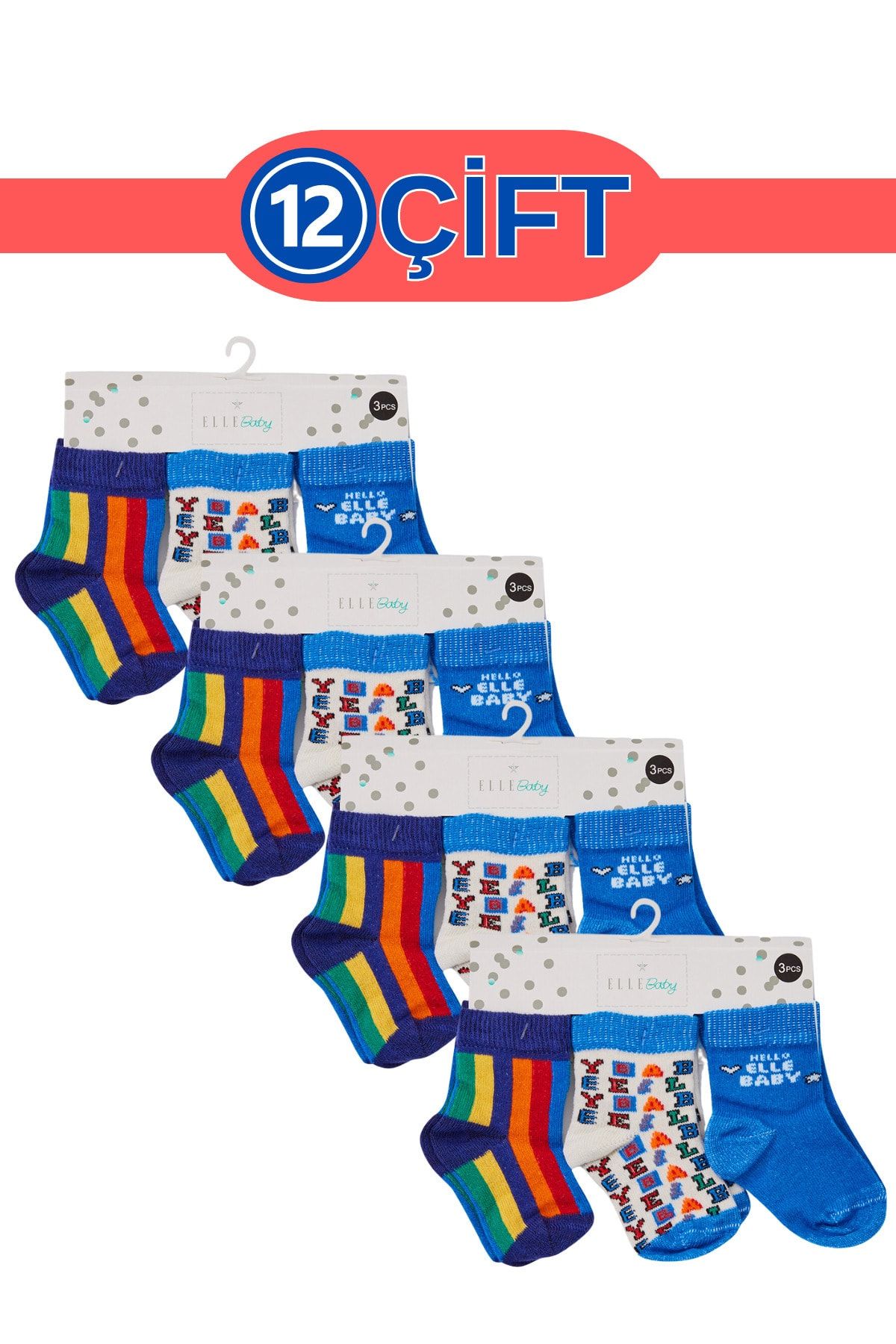 Elle Pamuklu Renkli 12'li Bebek Çorabı 500354