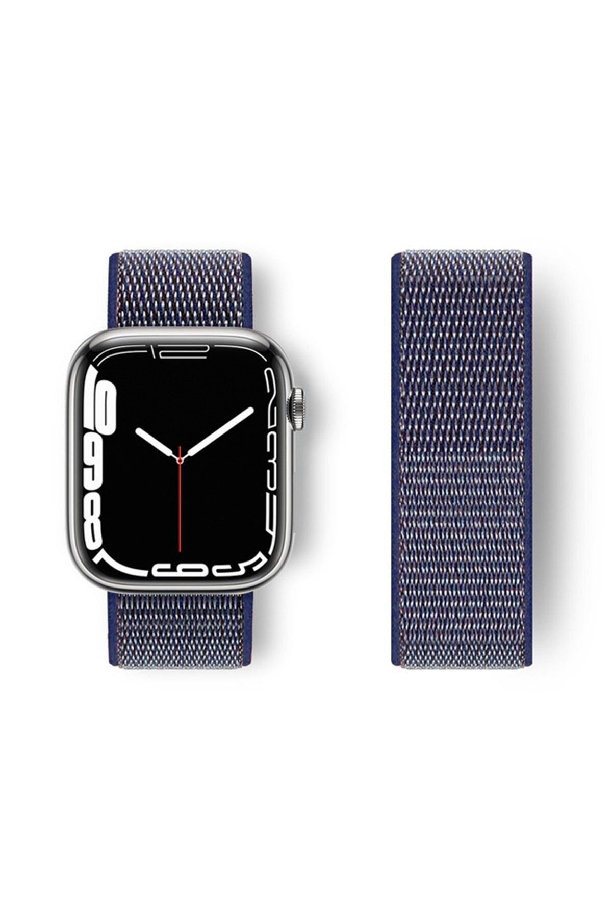 HappyCase Apple Watch 42mm Hasırlı Cırtcırtlı Kordon - Lacivert