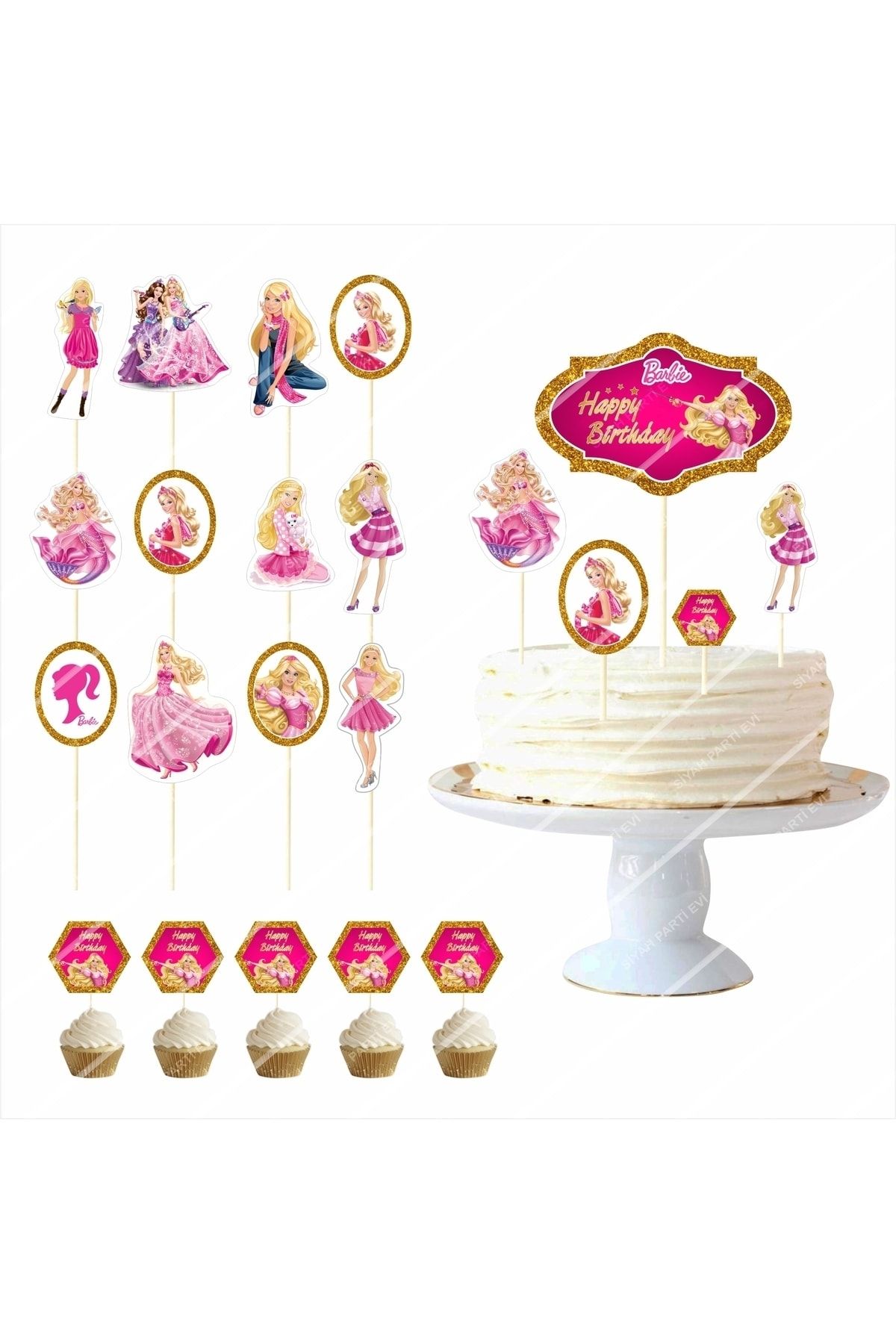 SİYAH PARTİ EVİ Barbie Doğum Günü Pasta Süsü Seti