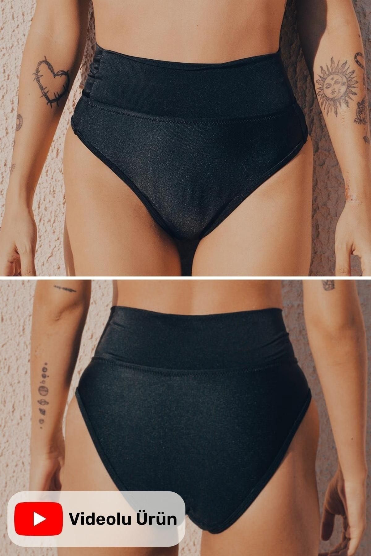 PEDDON Regl Dönemine Özel Konforlu Pedkini Mayo Altı Süper Emici Yüksek Bel Bikini Altı Siyah Regl Mayosu