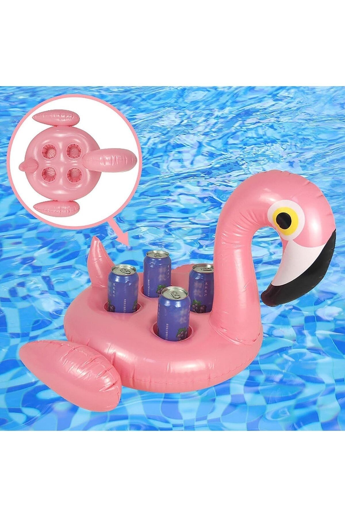 TUENGİ STORE Dev Boy Flamingo Figürlü 4'lü Şişme Bardak Tutucu Havuz Partisi Şişme Bardaklık 55 Cm