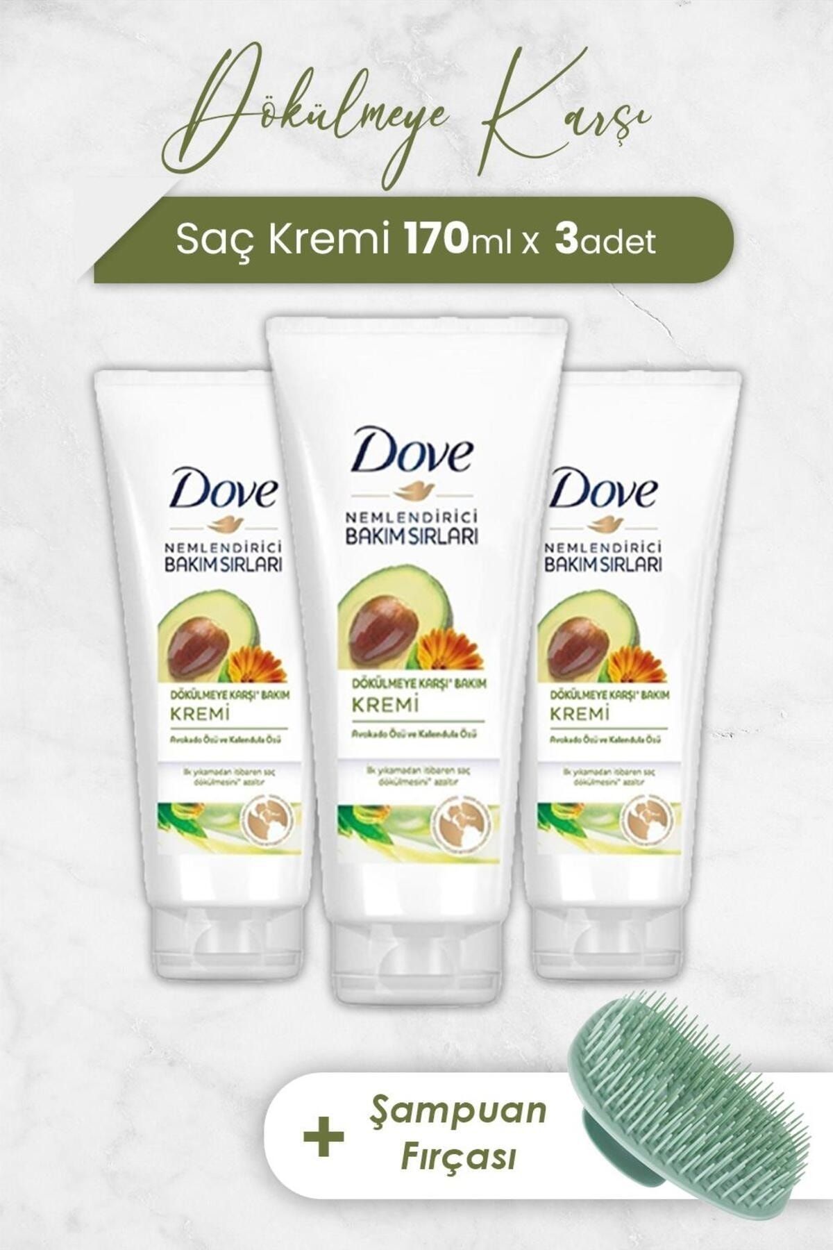 Dove Dökülmeye Karşı Saç Bakım Kremi 170 ml x 3 Adet ve Şampuan Fırçası