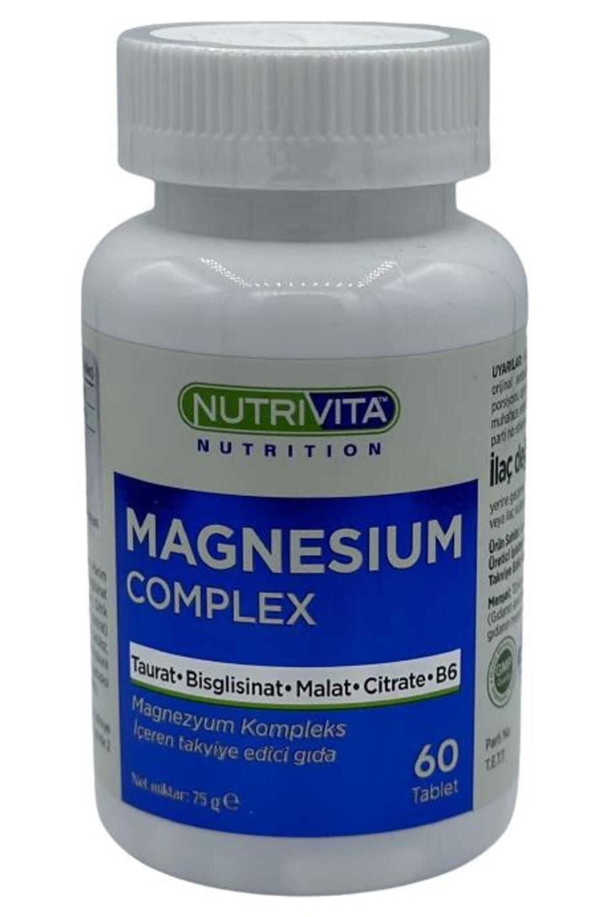 Nutrivita Nutrition Magnesium Complex 60 Tablet Magnezyum Kompleks Taurat Bisglisinat Malat Sitrat V