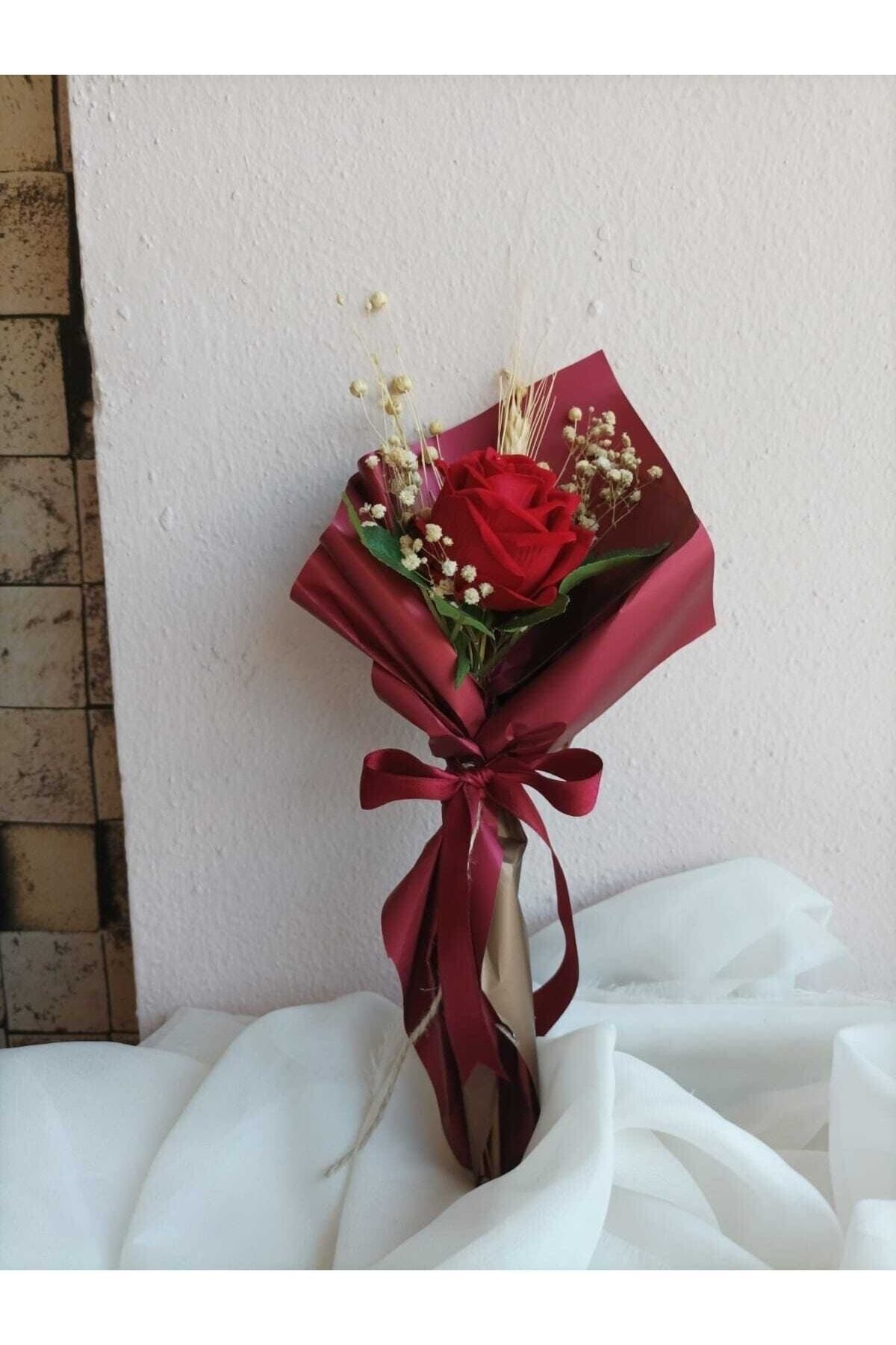 Destina Tasarım Tekli Gül Buketi, Kız Isteme Çiçeği, Söz Çiçeği, Kadife Gül Yapay Çiçek Buketi