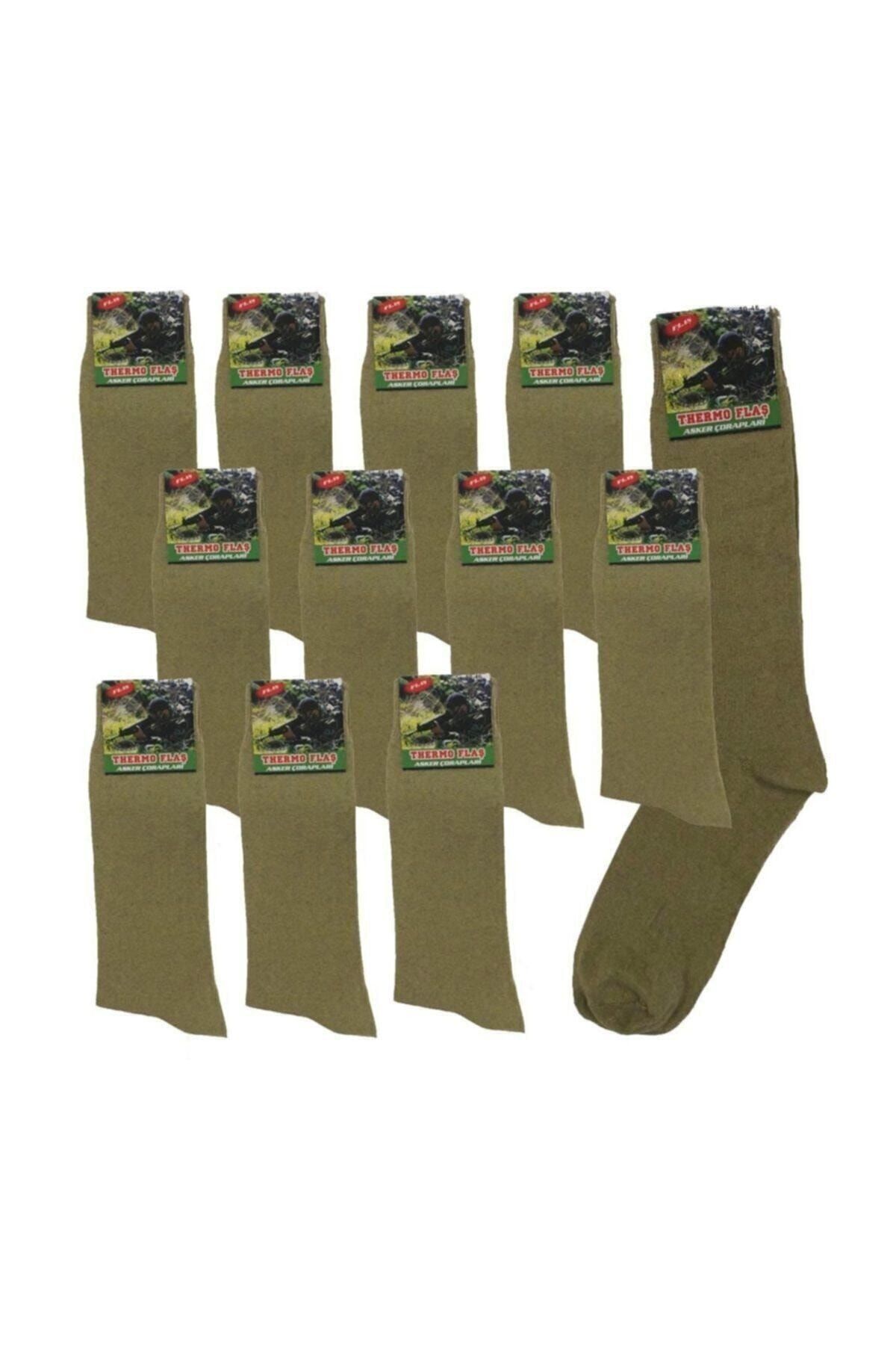 Adıgüzel 12'li Asker Çorabı Yazlık Likralı Pamuklu Haki Nano Renk
