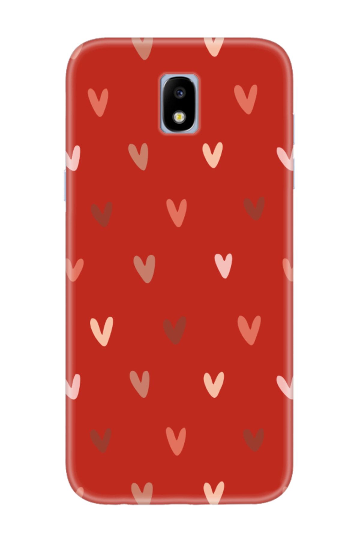 frondcase Samsung J7 Pro Kalp Desen Kırmızı Telefon Kılıfı