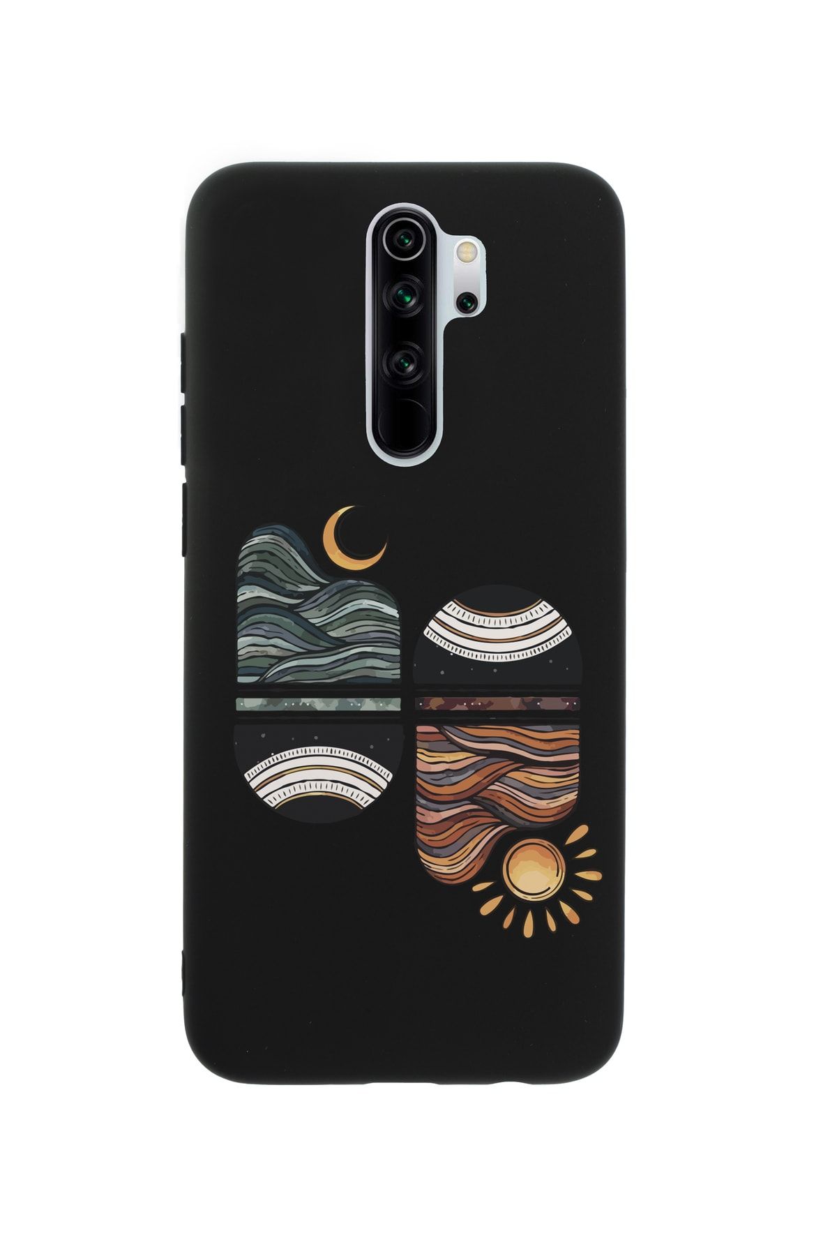 mooodcase Xiaomi Redmi Note 8 Pro Uyumlu Sunset Wave Premium Silikonlu Siyah Telefon Kılıfı