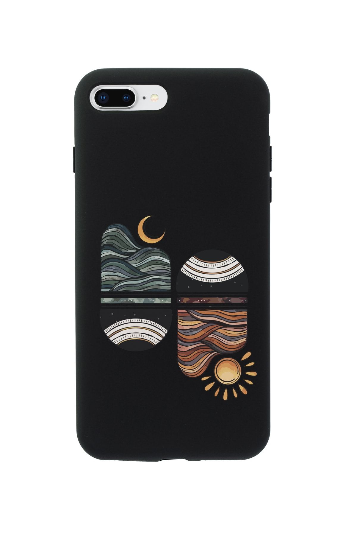 mooodcase Iphone 7 Plus Uyumlu  Sunset Wave Premium Silikonlu Siyah Telefon Kılıfı