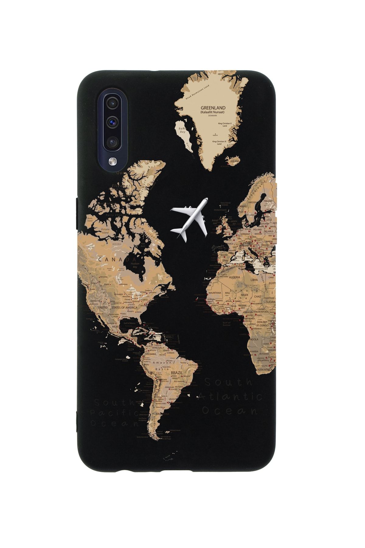 mooodcase Samsung A50 Uyumlu  Harita Desenli Premium Silikonlu Siyah Telefon Kılıfı