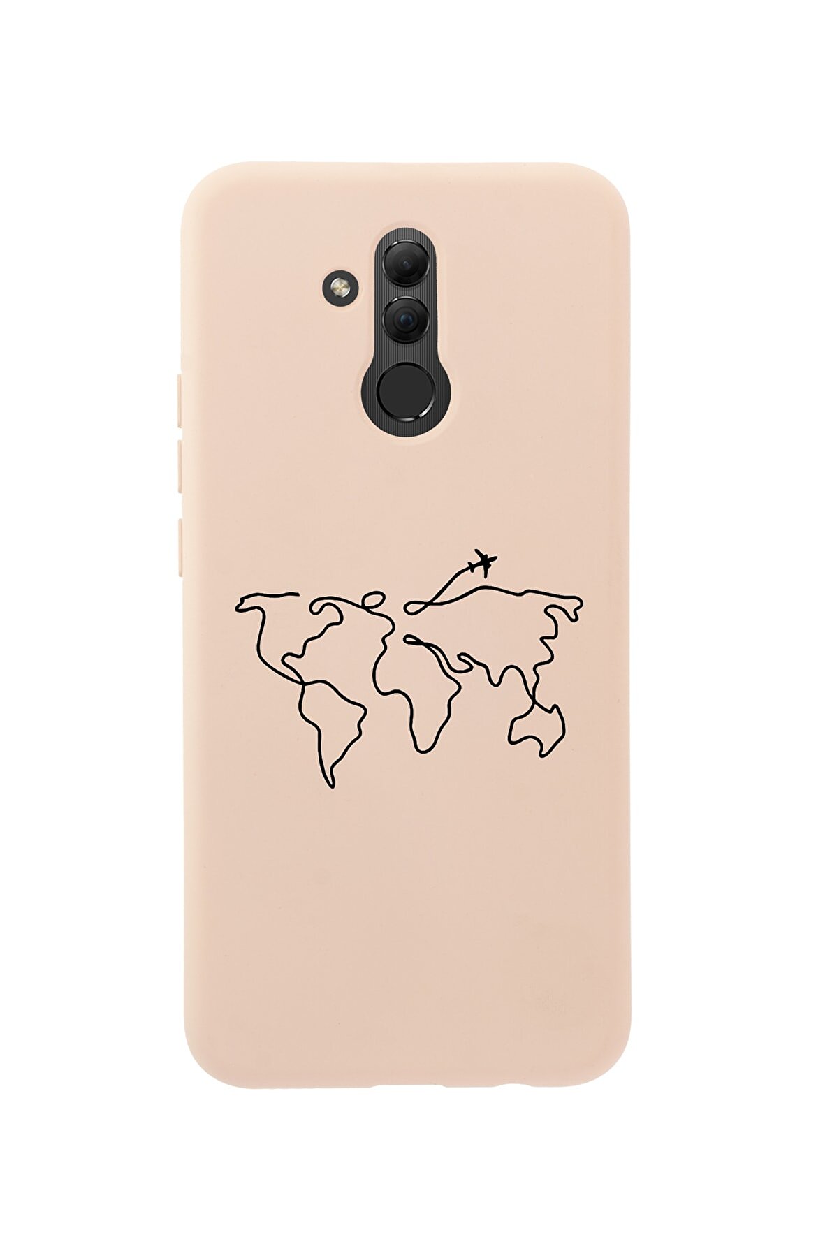 mooodcase Huawei Mate 20 Lite Dünya Harita Rota Desenli Premium Silikonlu Pembe Telefon Kılıfı