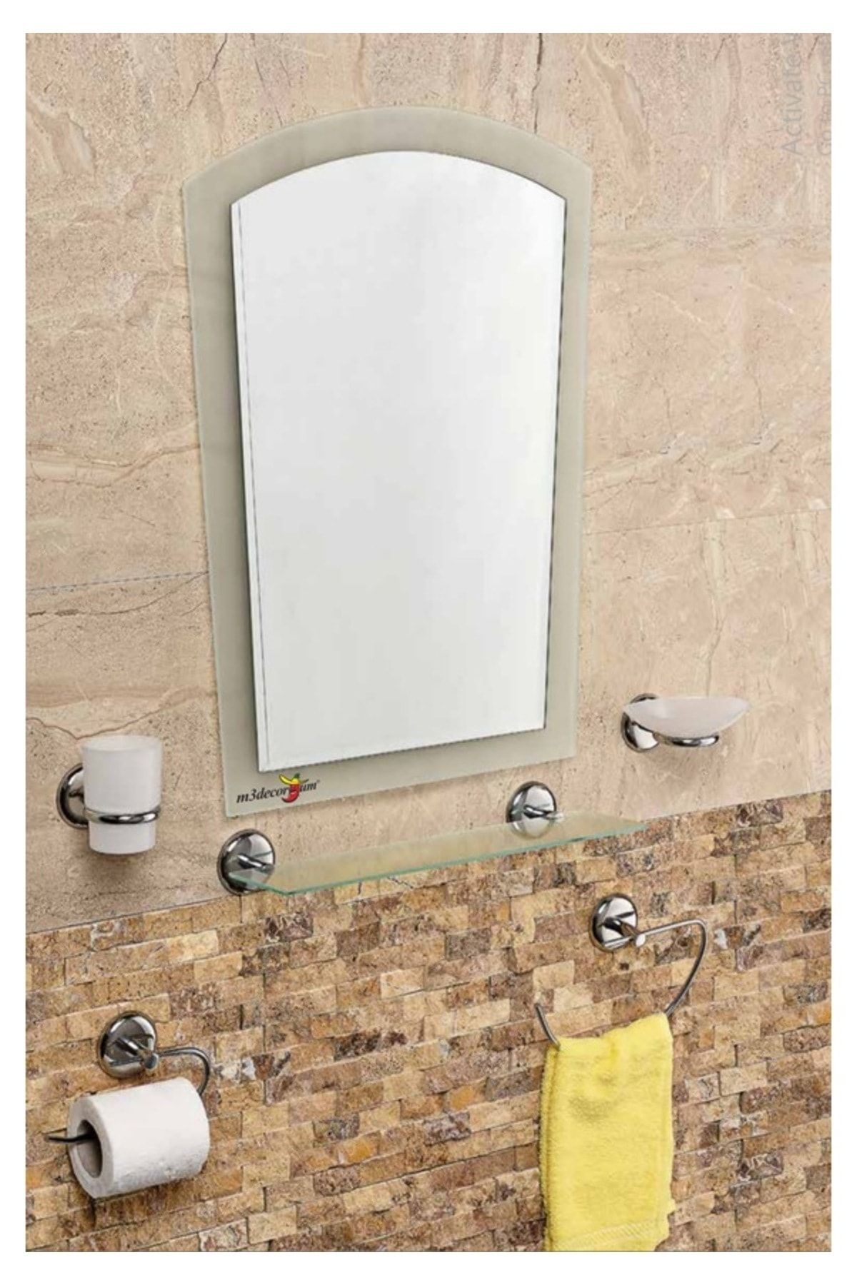 M3DECORİUM Çift Camlı 6 Parça 63x43cm Dev Büyük Banyo WC Kafe Cafe Tuvalet Lavabo Üstü Üzeri Boy Aynası Seti