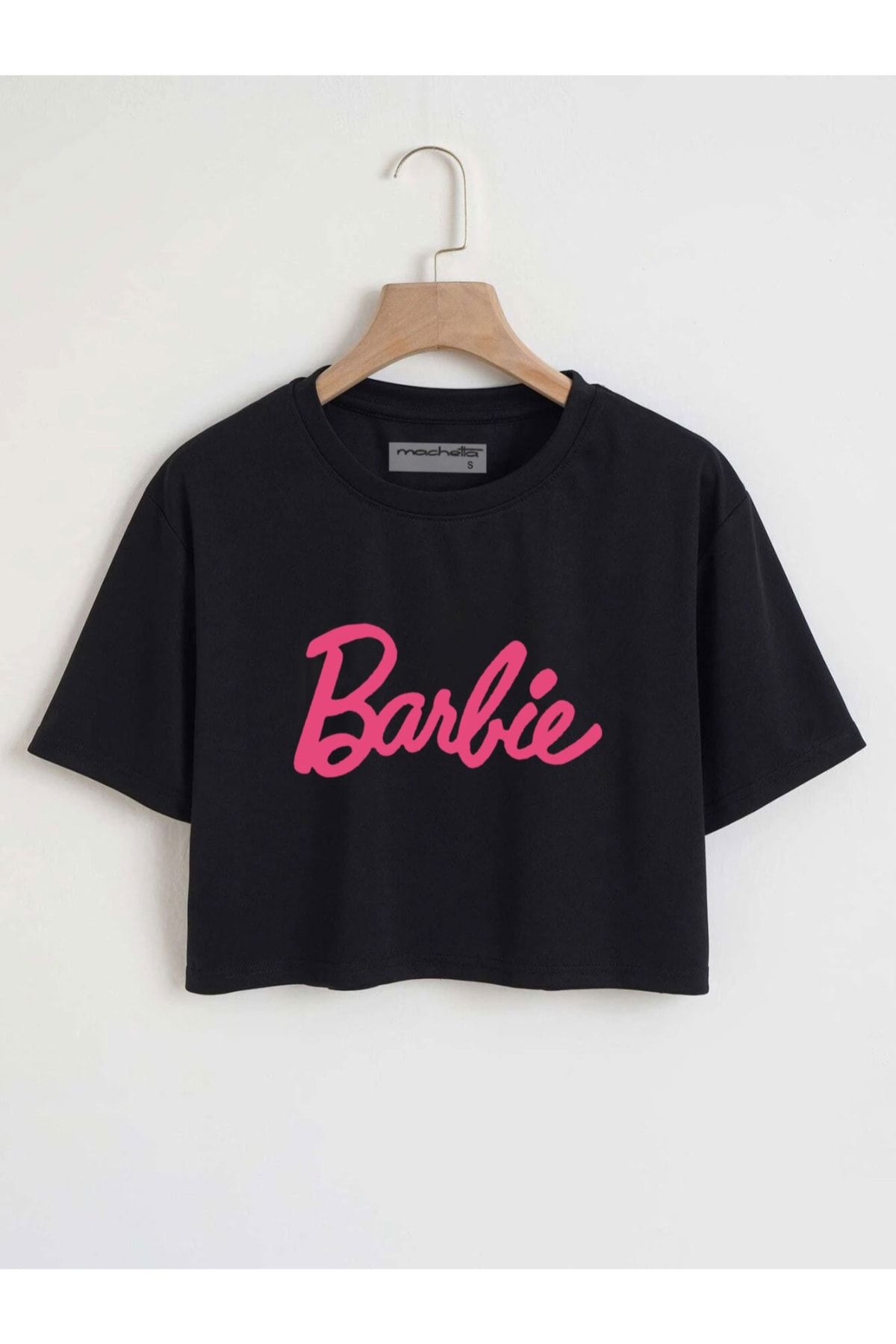 Machetta Kız Çocuk Barbie Baskılı Siyah Crop Bluz