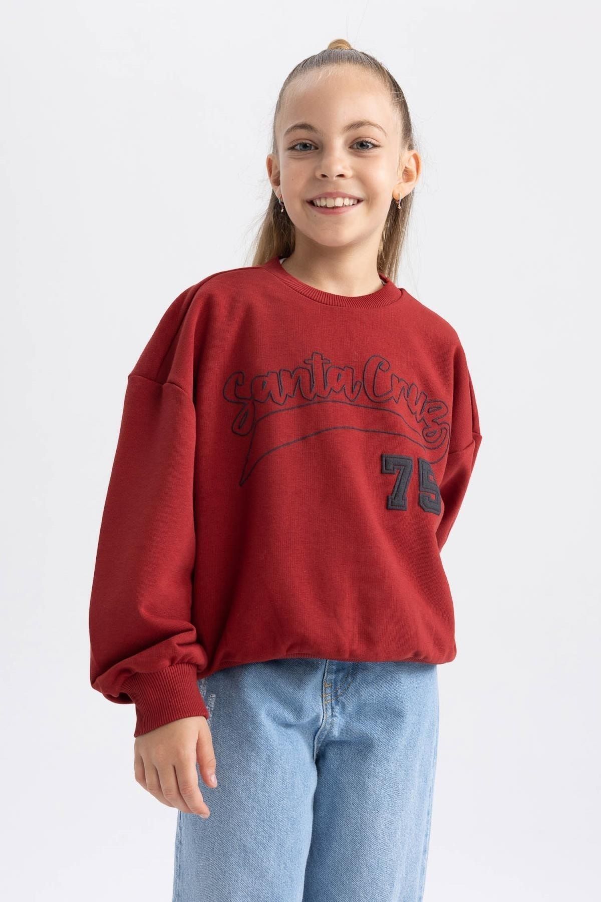Defacto Kız Çocuk Oversize Fit Kalın Sweatshirt