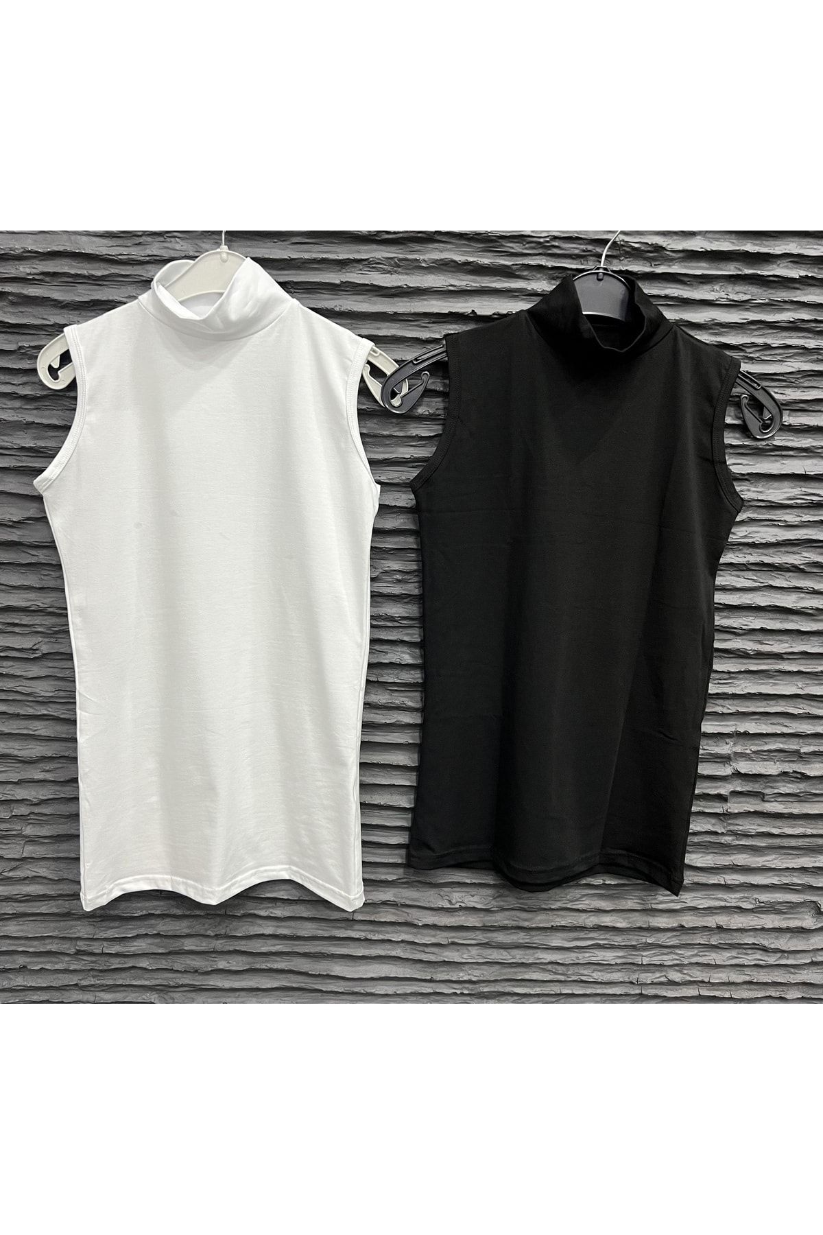 Akhua Sıfır Kol Kadın T-shirt Pamuklu Likralı (2 ADET) Siyah Ve Beyaz Iç Göstermeyen