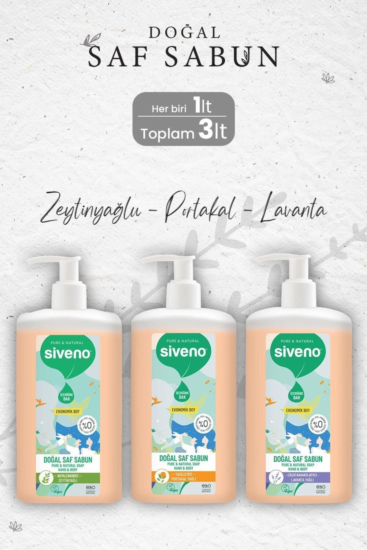 Siveno %100 Doğal Saf Sıvı Sabun Seti Zeytinyağlı, Portakal Yağlı ve Lavanta Yağlı 1000 ml