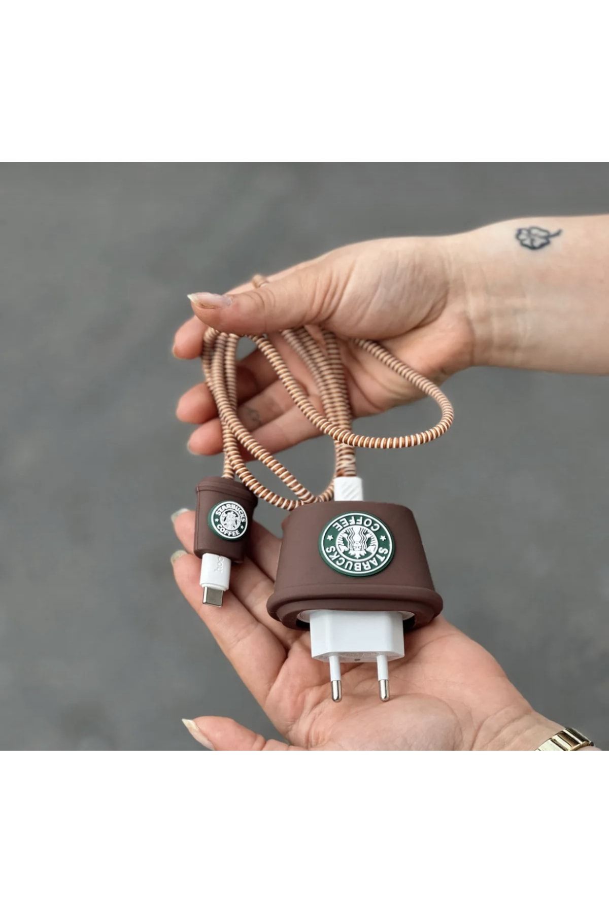 Denizyıldızı Iphone 18w/20w Starbucks Şarj Cihazı Koruma Kılıfı, Şarj Kablosu Örme Aparatı, Kablo Koruyucu Set
