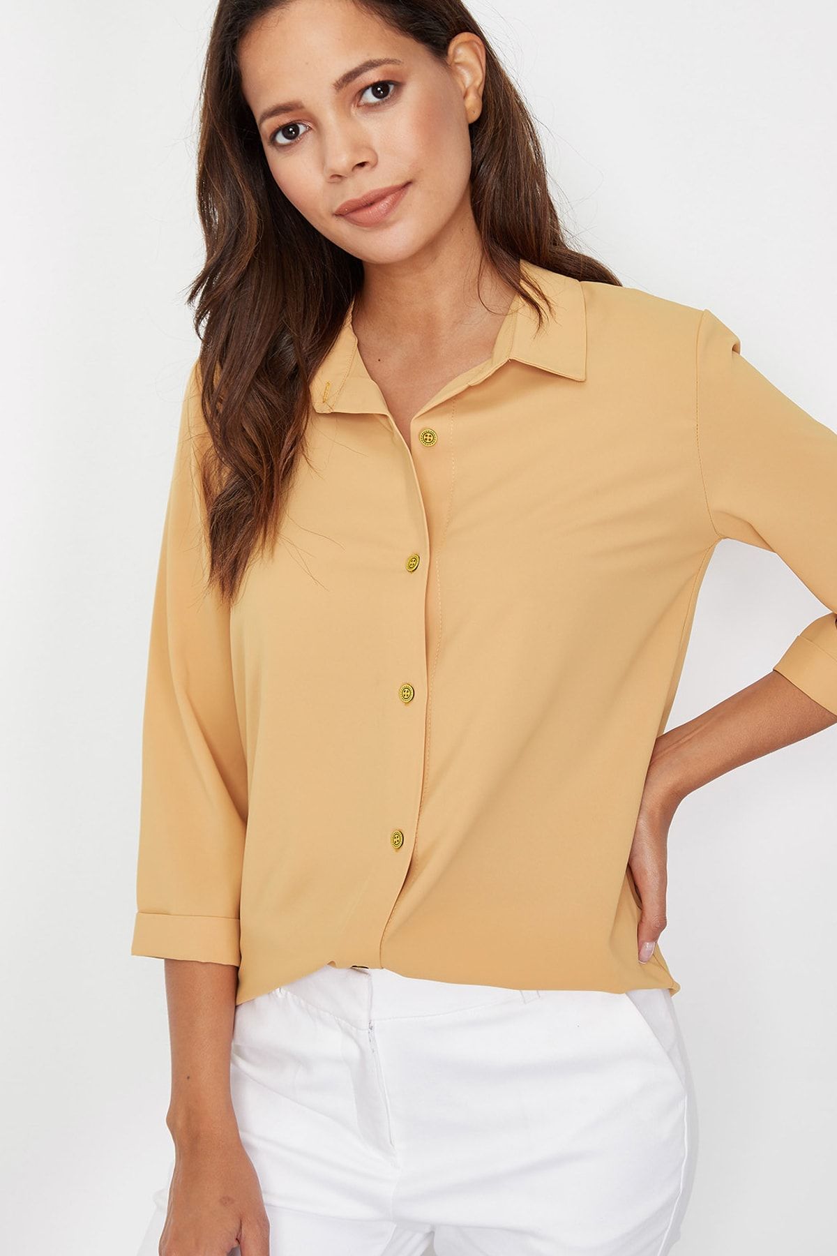 Lafaba Kadın Sarı Truvakar Kol Klasik Gömlek
