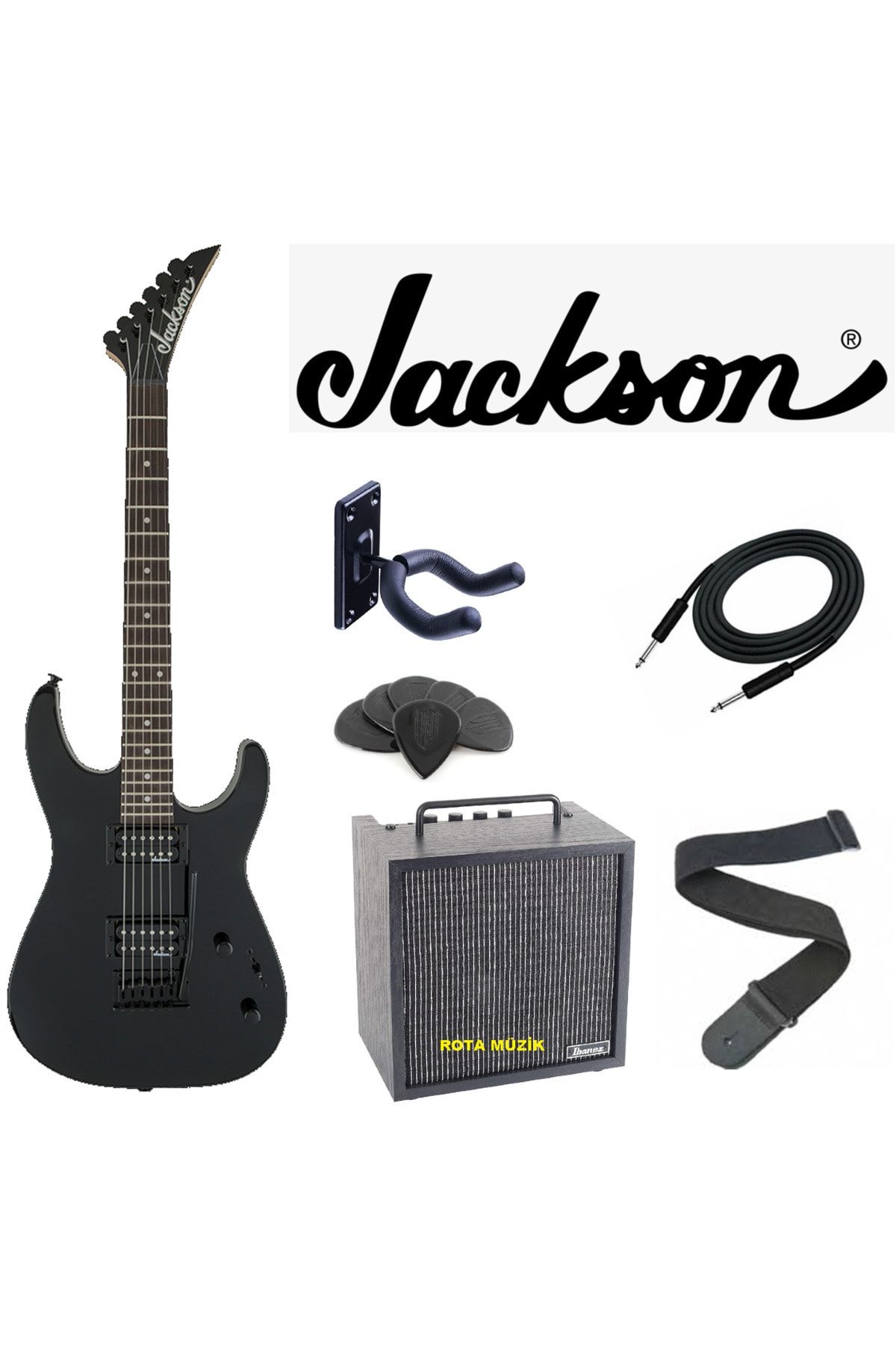 Jackson JS11 Dinky 2-Point Tremolo Amaranth Klavye Gloss Black Elektro Gitar Set