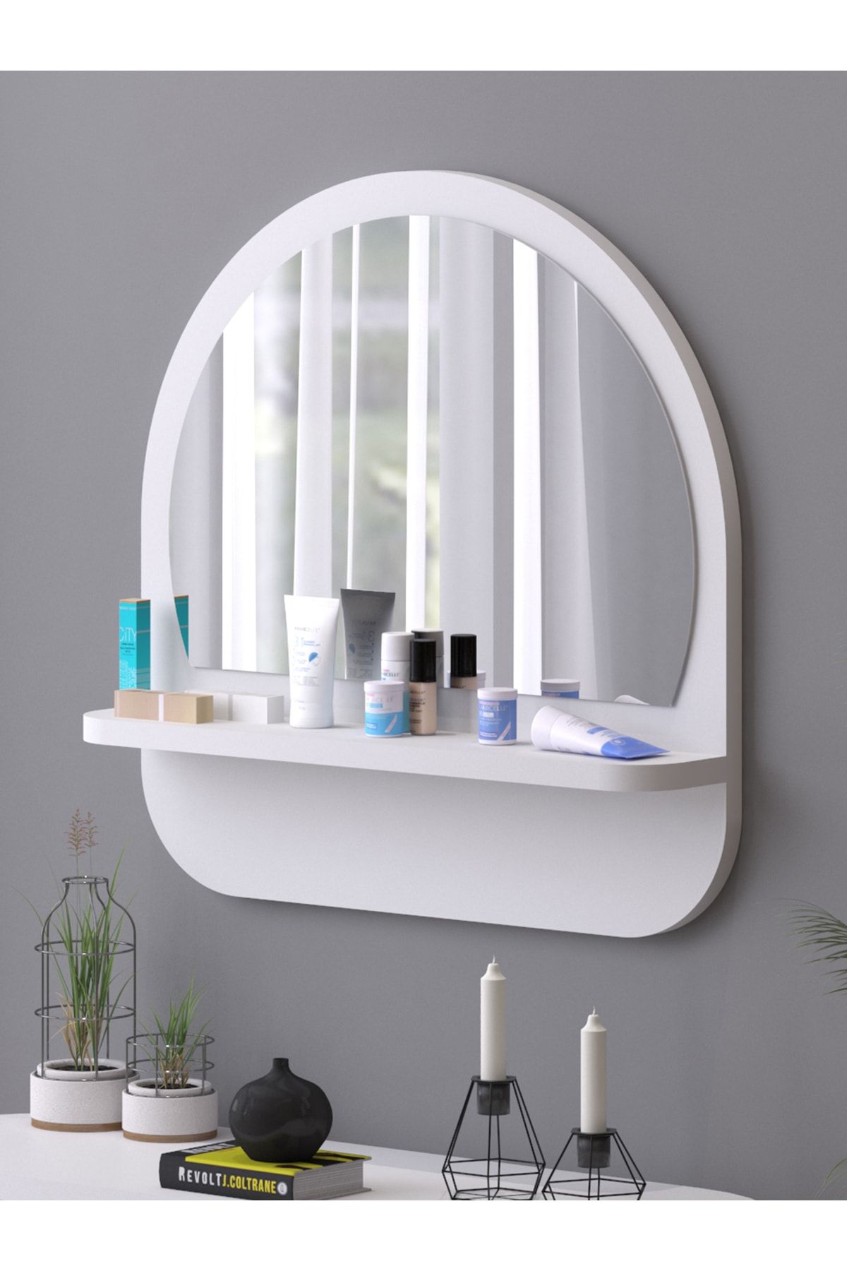 nysamo Raflı Oval 45 cm Koridor Dresuar Konsol Duvar Salon Banyo Ofis Çocuk Yatak Oda raflı Aynası