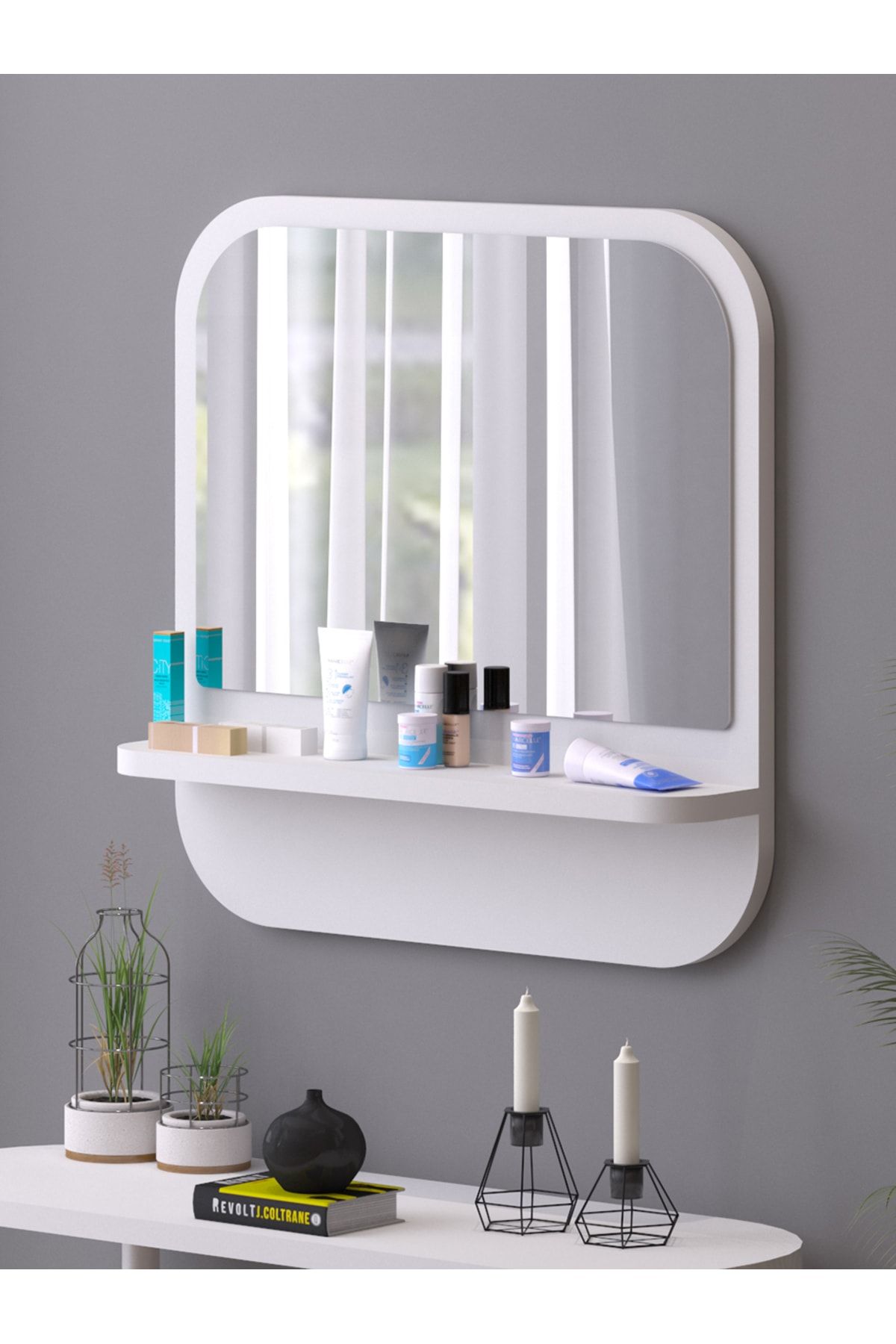 nysamo Raflı Kare 58 cm Koridor Dresuar Konsol Duvar Salon Banyo Ofis Çocuk Yatak Oda raflı Aynası