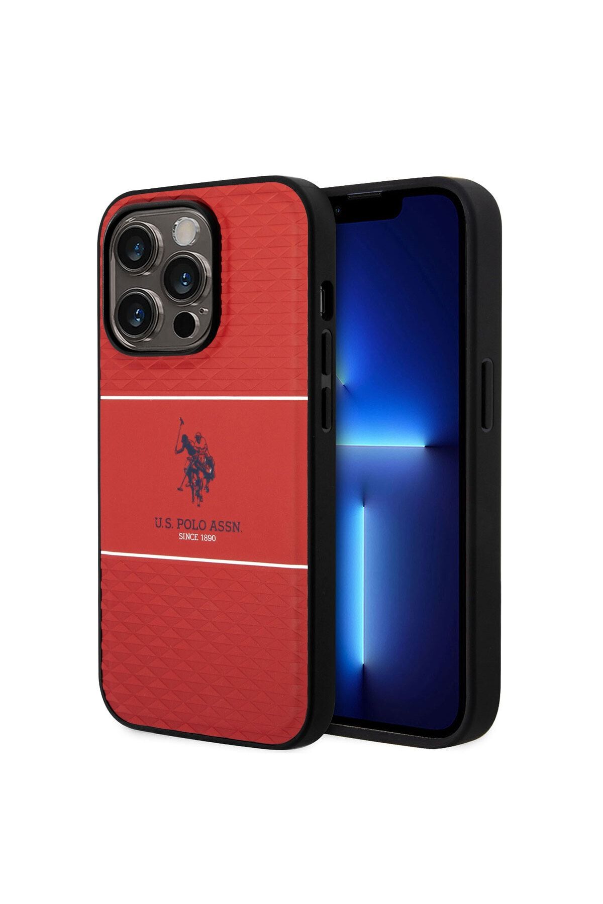 U.S. Polo Assn. iPhone 14 Pro Uyumlu Kılıf U.S. POLO ASSN. Deri Şeritli Logo Dizayn Kapak