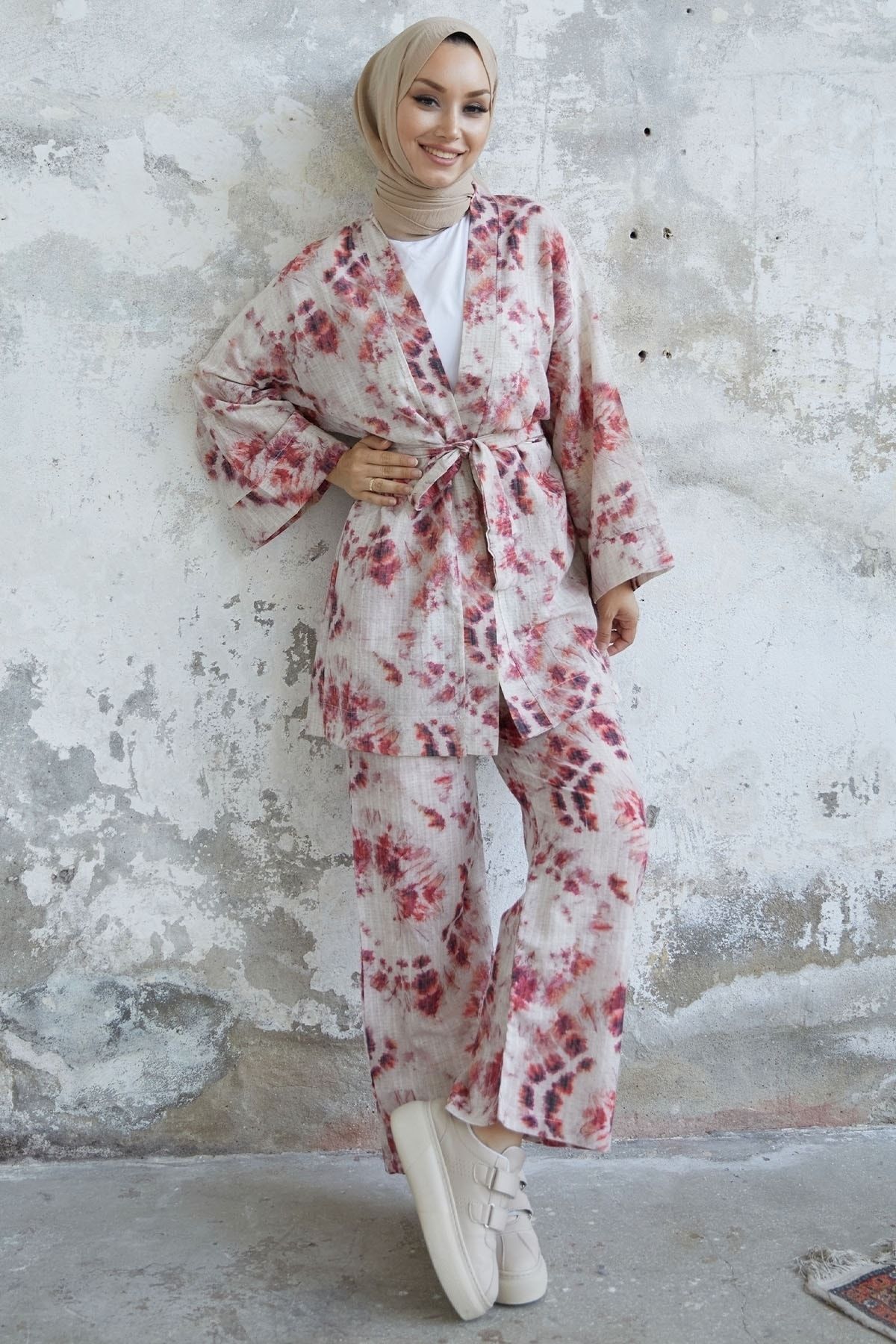 InStyle Valeria Kimono Kuşaklı Takım - Kırmızı