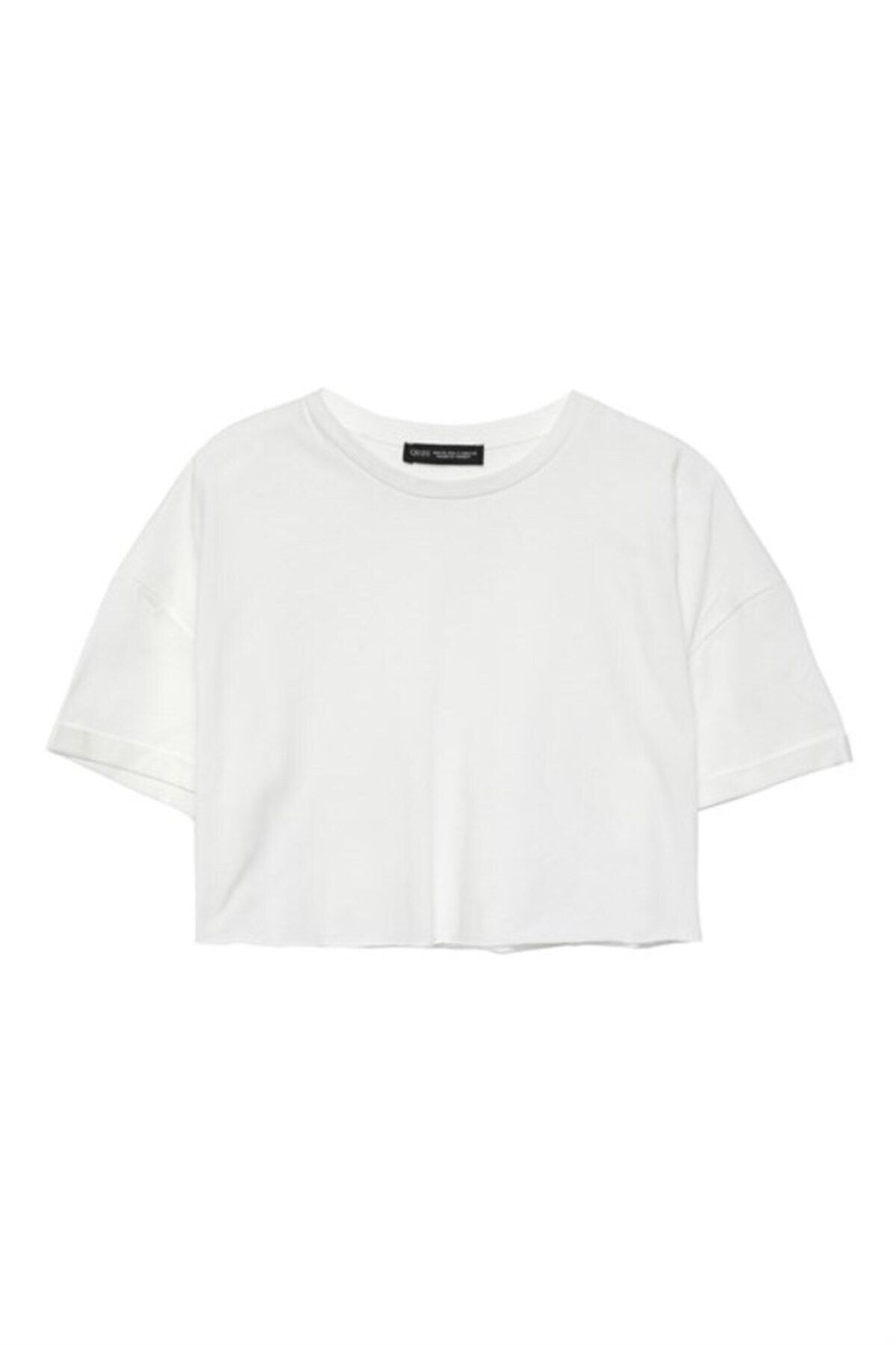 Quzu Basic beyaz crop tişört
