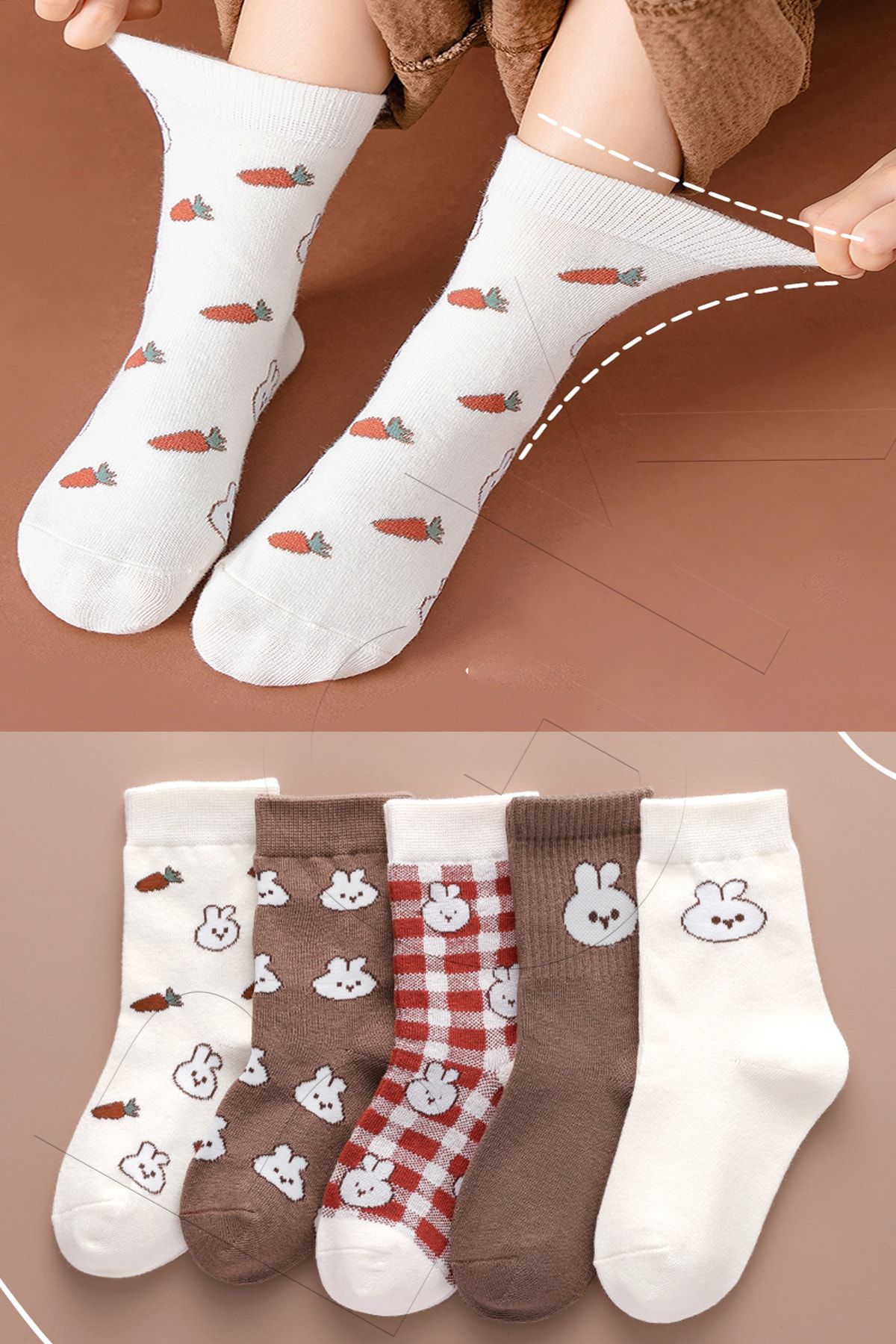 BGK 5 Çift Çocuk&Yetişkin Tavşan Desenli Çorap