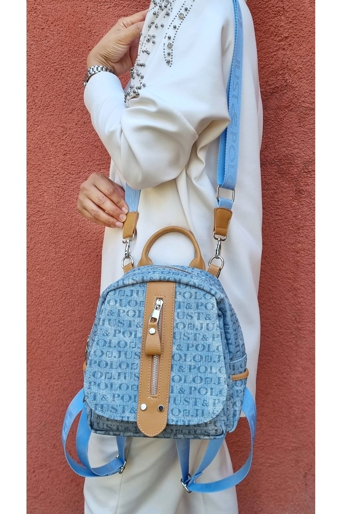 Just Polo justpolo kadın monogram baskılı sırt ve omuz çantası