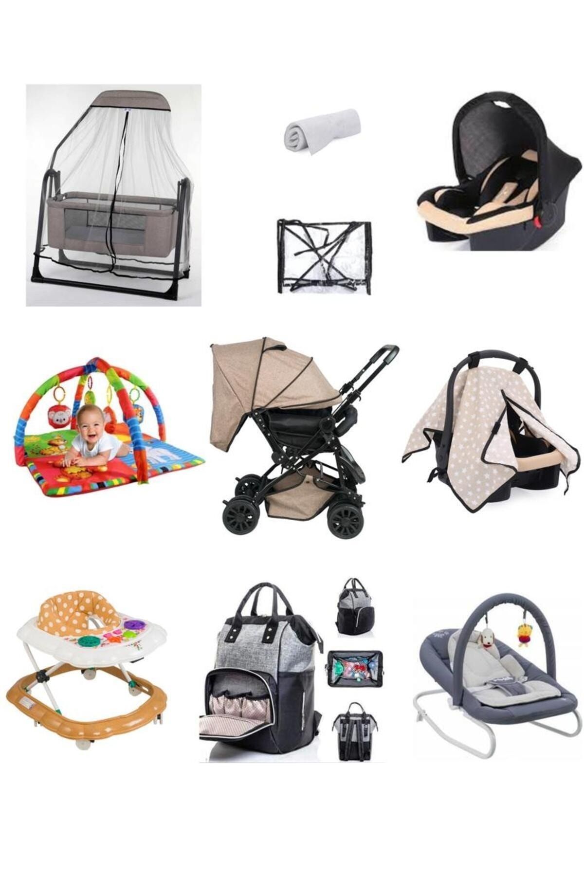 LETS GO BABY Bebek Çeyiz Seti 10parça Çift Yön Bebek Arabası Beşik Ana Kucağı Yürüteç Puset Oyun Halısı