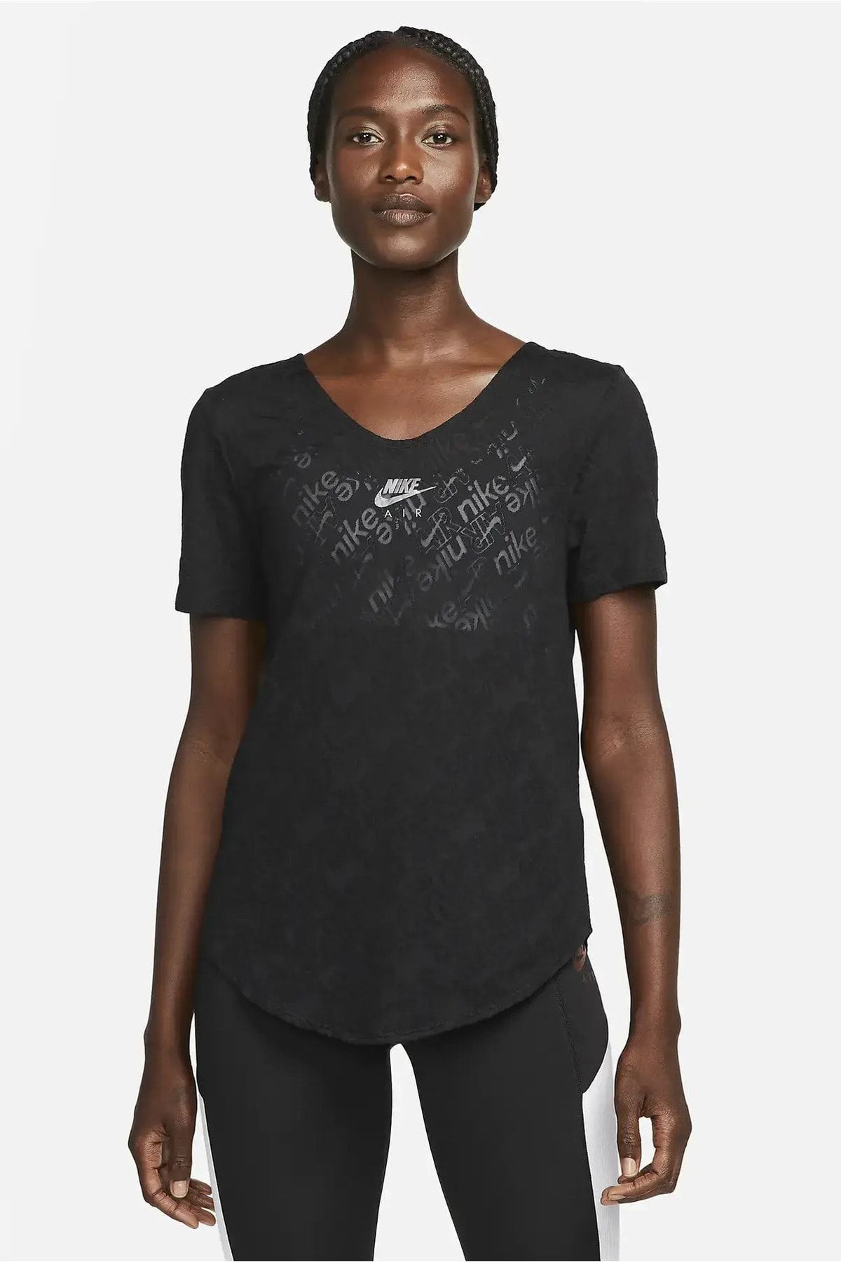 Nike Air Dri-Fit Kısa Kollu Standart Kesim Siyah Kadın Koşu Üstü