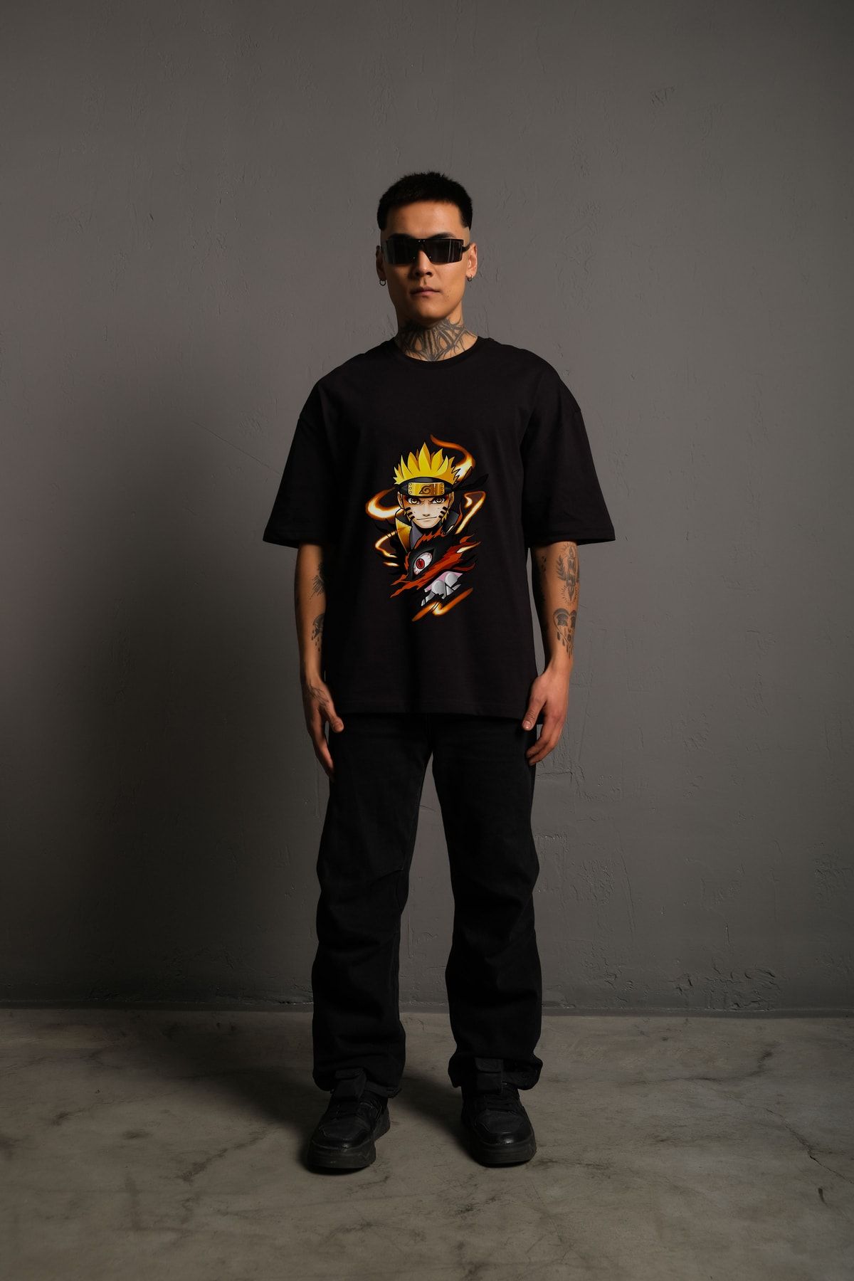 9ine UNISEX OVERSIZE Naruto Baskılı %100 Pamuk Örme Kumaş T-shirt