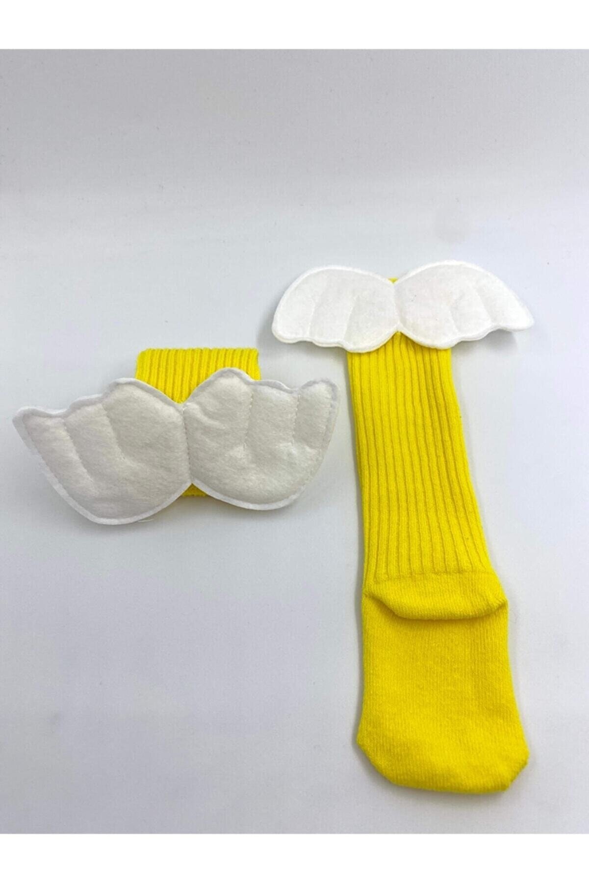 Burcu Atölye Kız Bebek Sarı Melek Kanatlı Diz Altı Çorap
