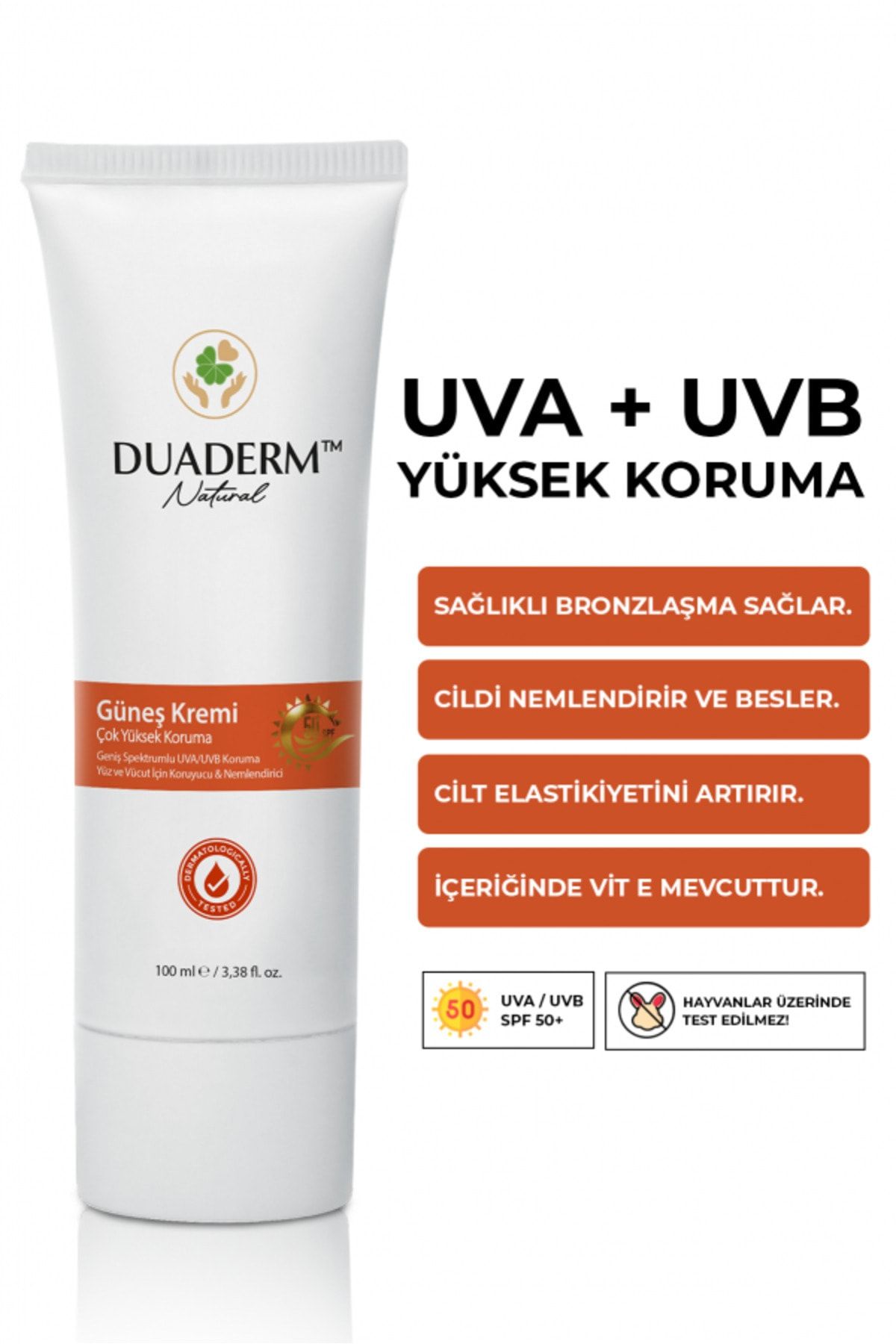 Duaderm Nemlendirici Besleyici Yüz Ve Vücut Güneş Kremi 50spf (Vİ?TAMİ?N E UVA UVB) 100ml Tüp