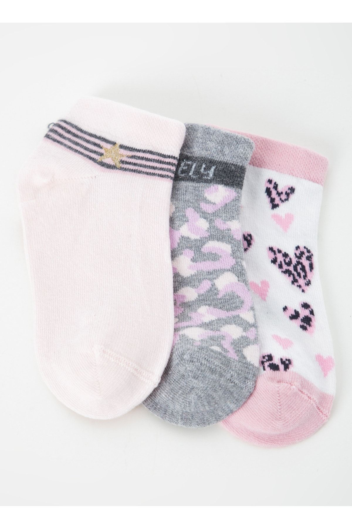 Cozzy Socks Beyaz - Pembe - Gri Kız Çocuk Soket Çorap