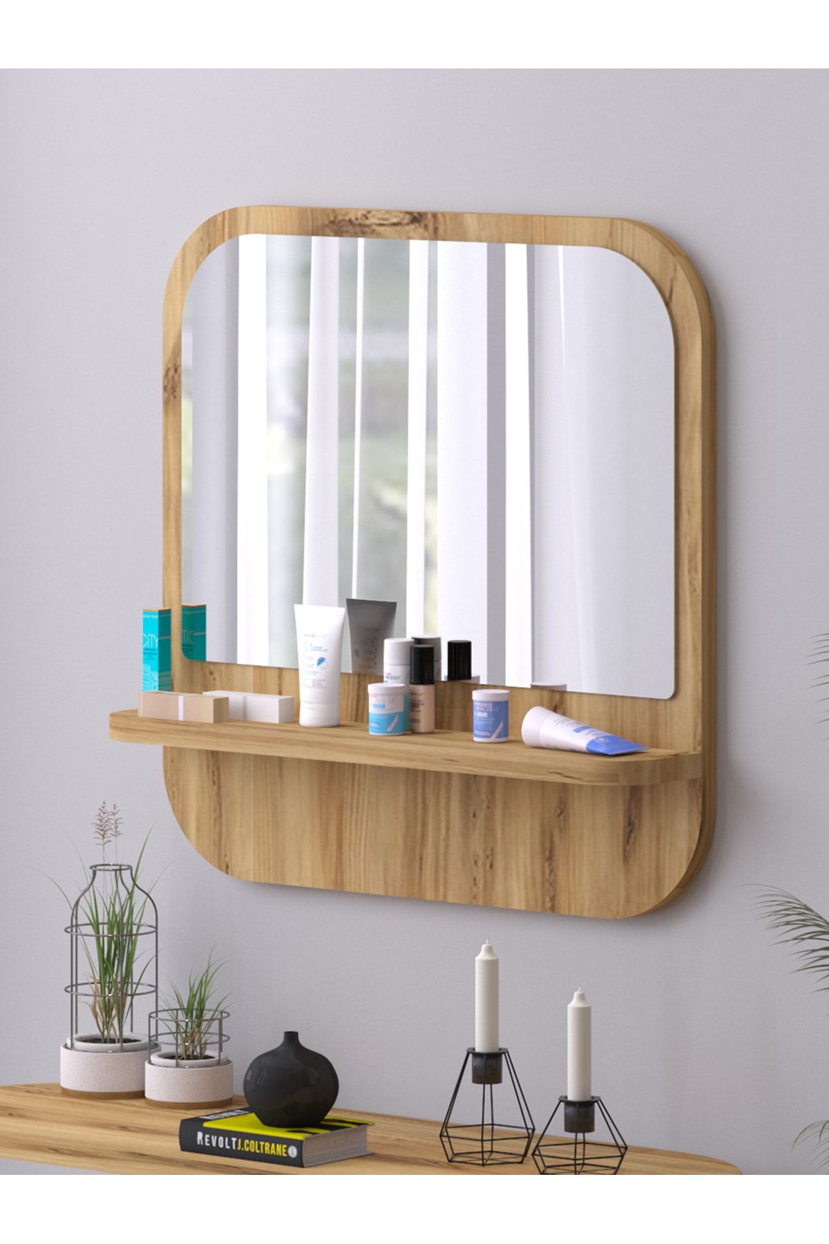 nysamo Raflı Kare 45 cm Koridor Dresuar Konsol Duvar Salon Banyo Ofis Çocuk Yatak Oda raflı Aynası