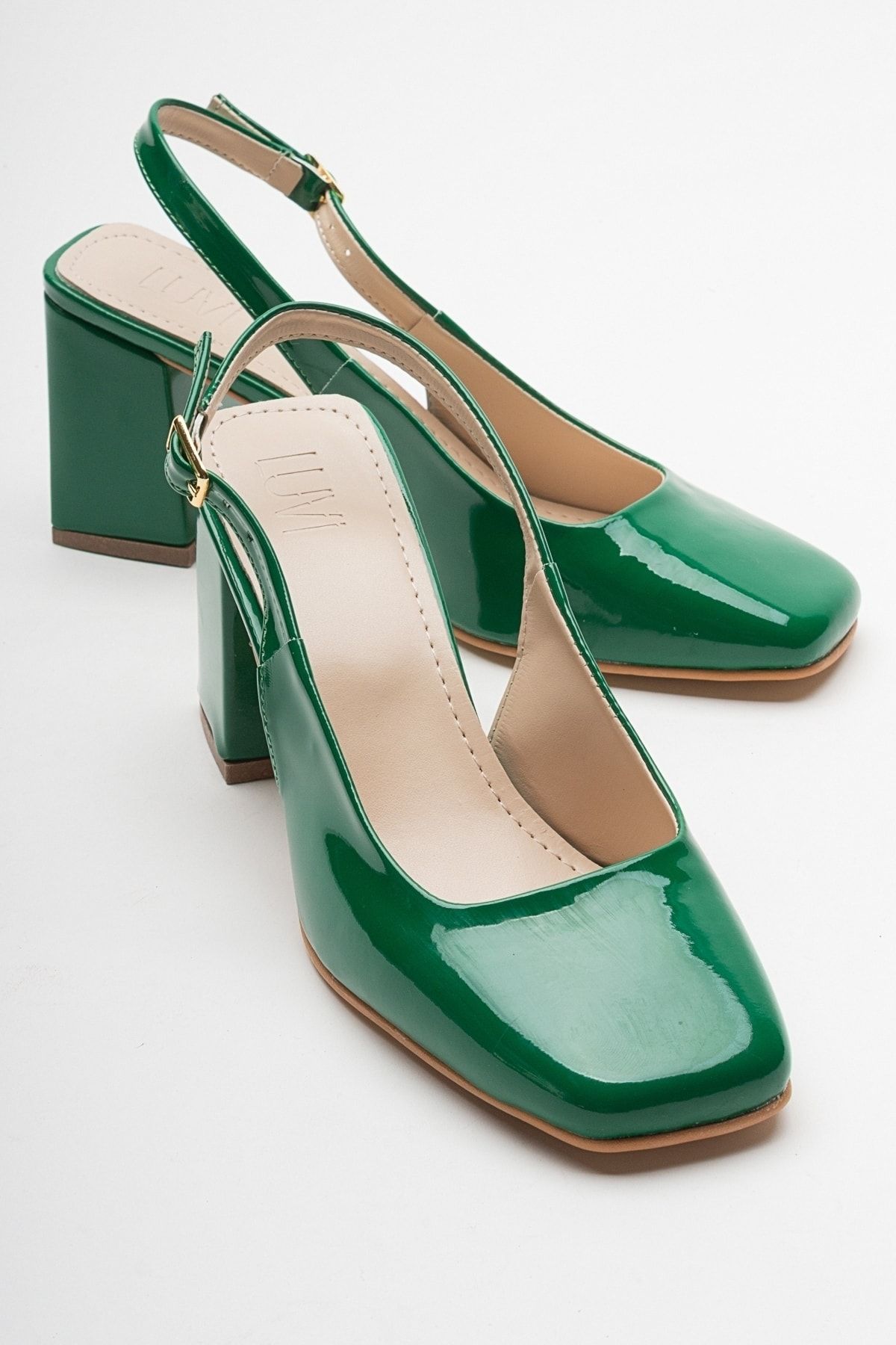luvishoes Koyu Yeşil Rugan Kadın Topuklu Ayakkabı