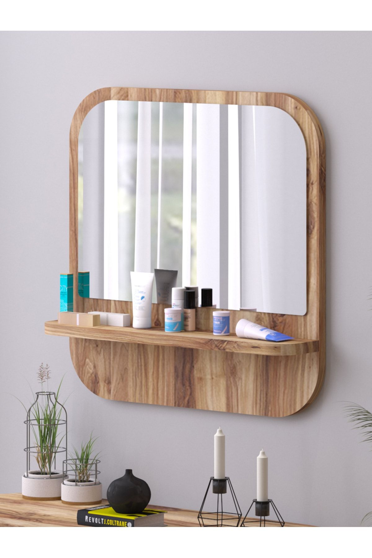nysamo Raflı Kare 58 cm Koridor Dresuar Konsol Duvar Salon Banyo Ofis Çocuk Yatak Oda raflı Aynası