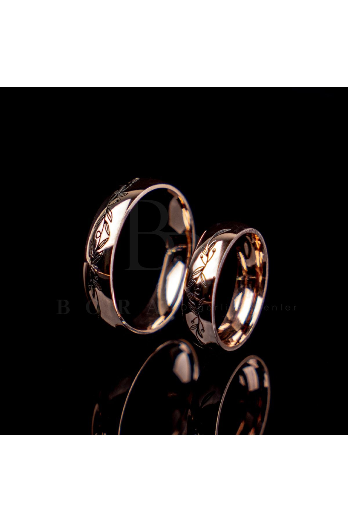 Bora Değerli Madenler Sarmaşık Işlemeli Gümüş Alyans, Nişan Yüzüğü, Uyumlu Yüzükler
