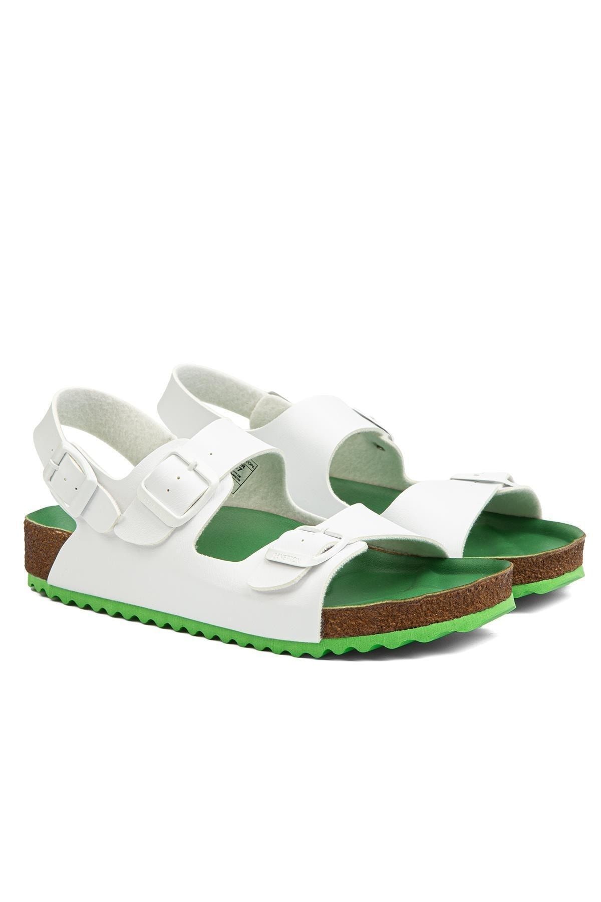 Benetton ® | BN-1222- Beyaz Yesil - Kadın Sandalet